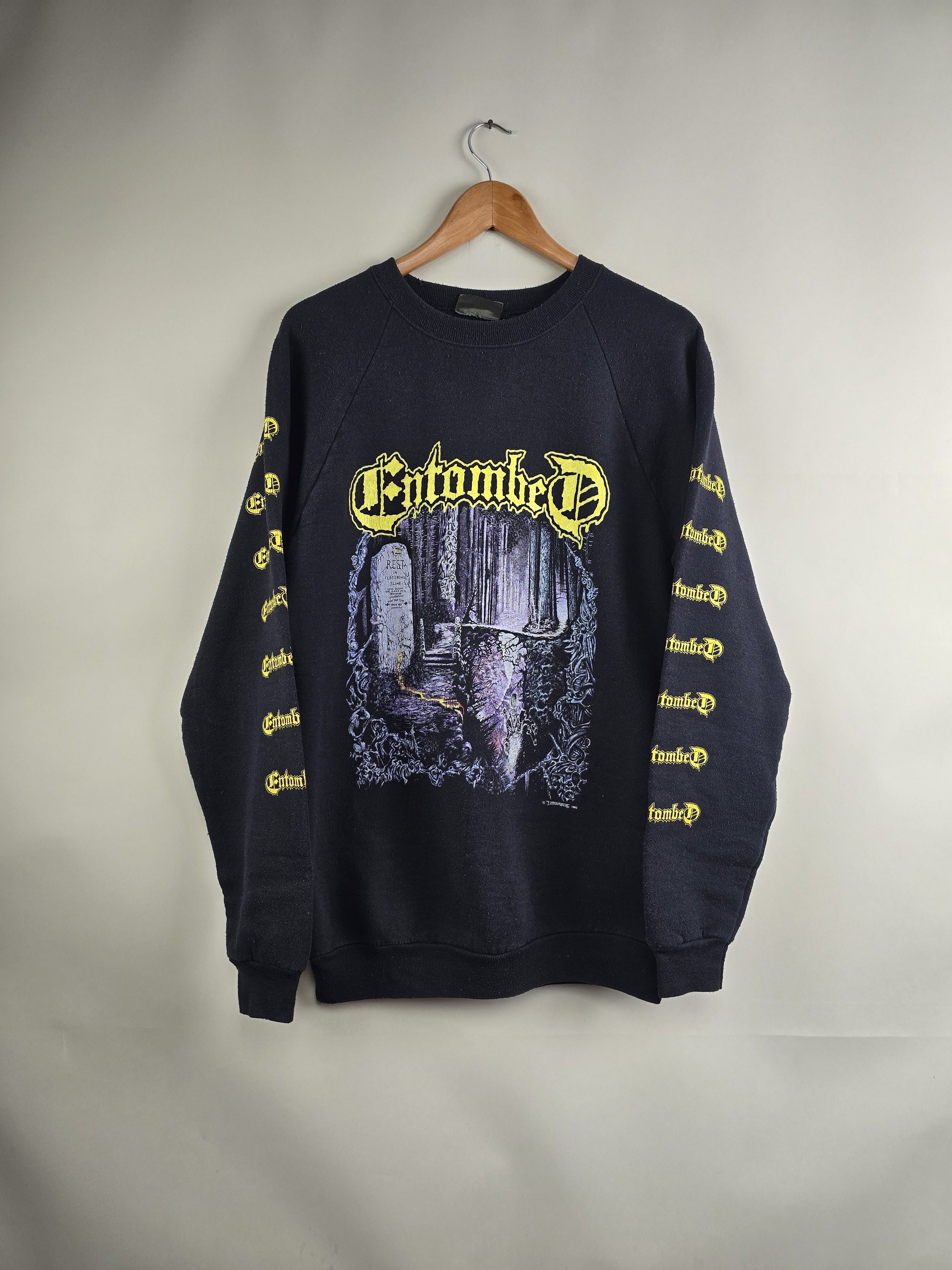 Image of Band Tees x Rock Tees 1990 Entombed Left Hand Path Crew Neck XL 22" 30" in Black, Men's