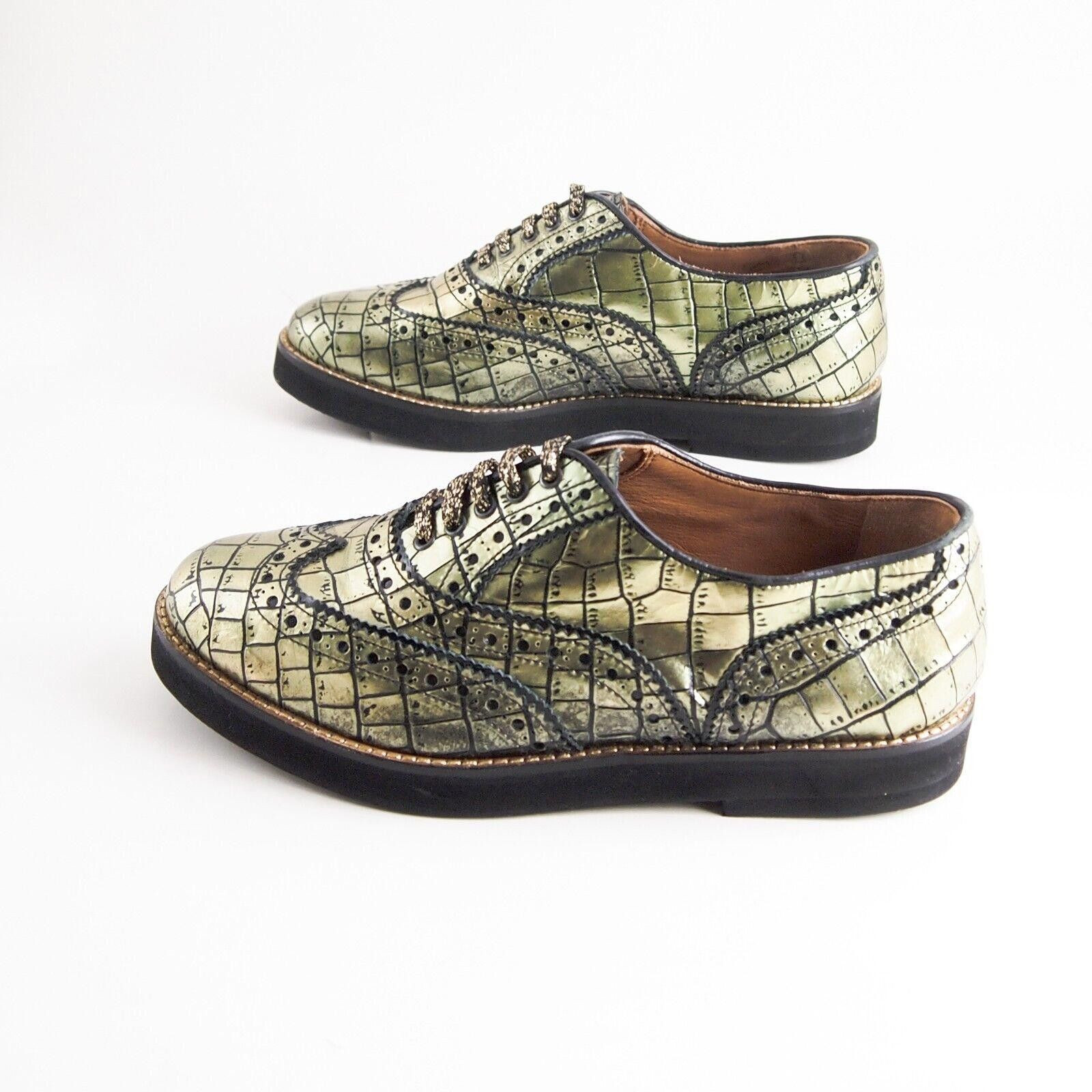 Fratelli Rossetti Fratelli Rossetti Brogues Green Metallic Faux Croc 37 US 7 Size US 7 / IT 37 - 3 Thumbnail
