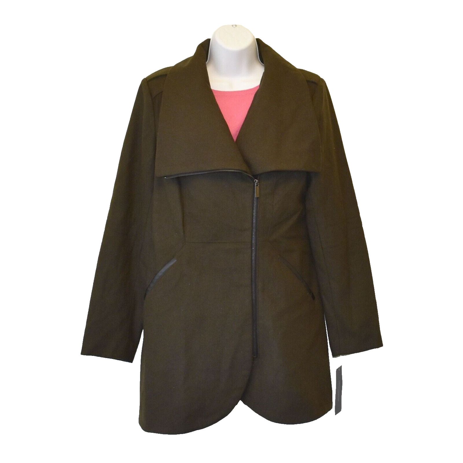 NWT FRENCH CONNECTION 0G4 Military Green Asym Wool Coat Sz M
