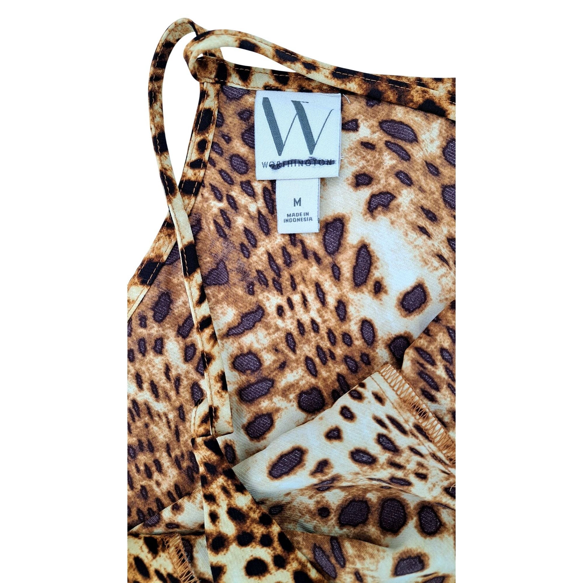 Worthington Worthington Cheetah Print Sleeveless Women Top Crisscross Size M / US 6-8 / IT 42-44 - 3 Thumbnail