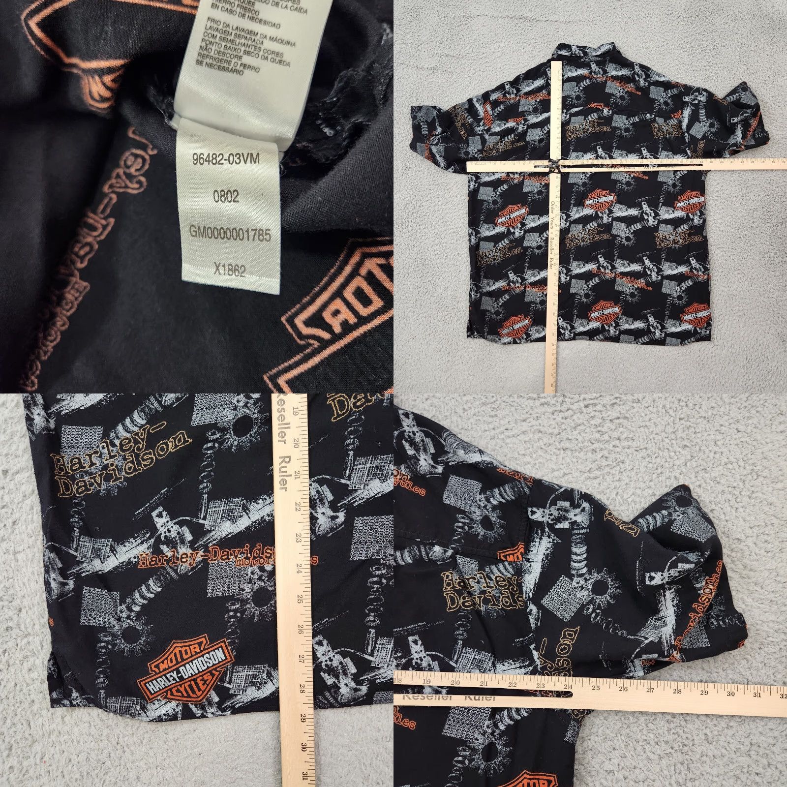 VINTAGE Harley-Davidson Shirt Men XL Black Garage All Over Print Rayon 90s Biker