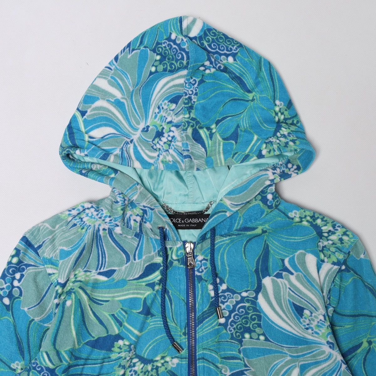 Dolce & Gabbana Dolce Gabbana Printed Flowers Floral Light Blue Zip Hoodie Size XS / US 0-2 / IT 36-38 - 6 Thumbnail