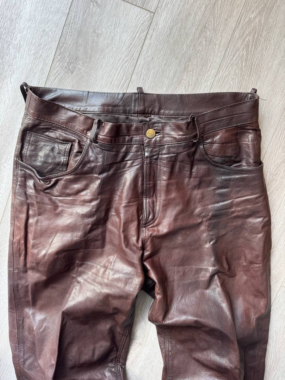 Vintage Brown Leather Pants ASAP Rocky Style Moto Bike