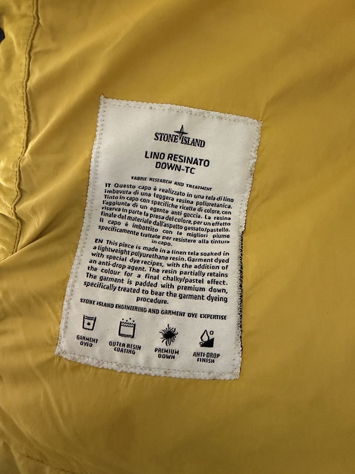 Stone Island Stone Island 2018 Yellow Lino Resinato Down-TC Puffer Jacket Size US M / EU 48-50 / 2 - 8 Thumbnail