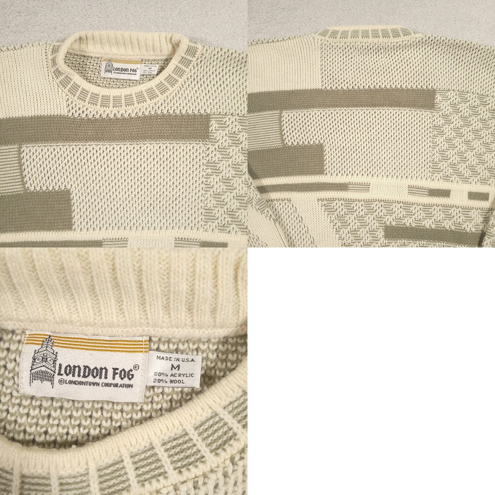 London Fog VINTAGE London Fog Sweater Mens M Wool Beige Geometric Crewneck Pullover 90s Size US L / EU 52-54 / 3 - 8 Thumbnail