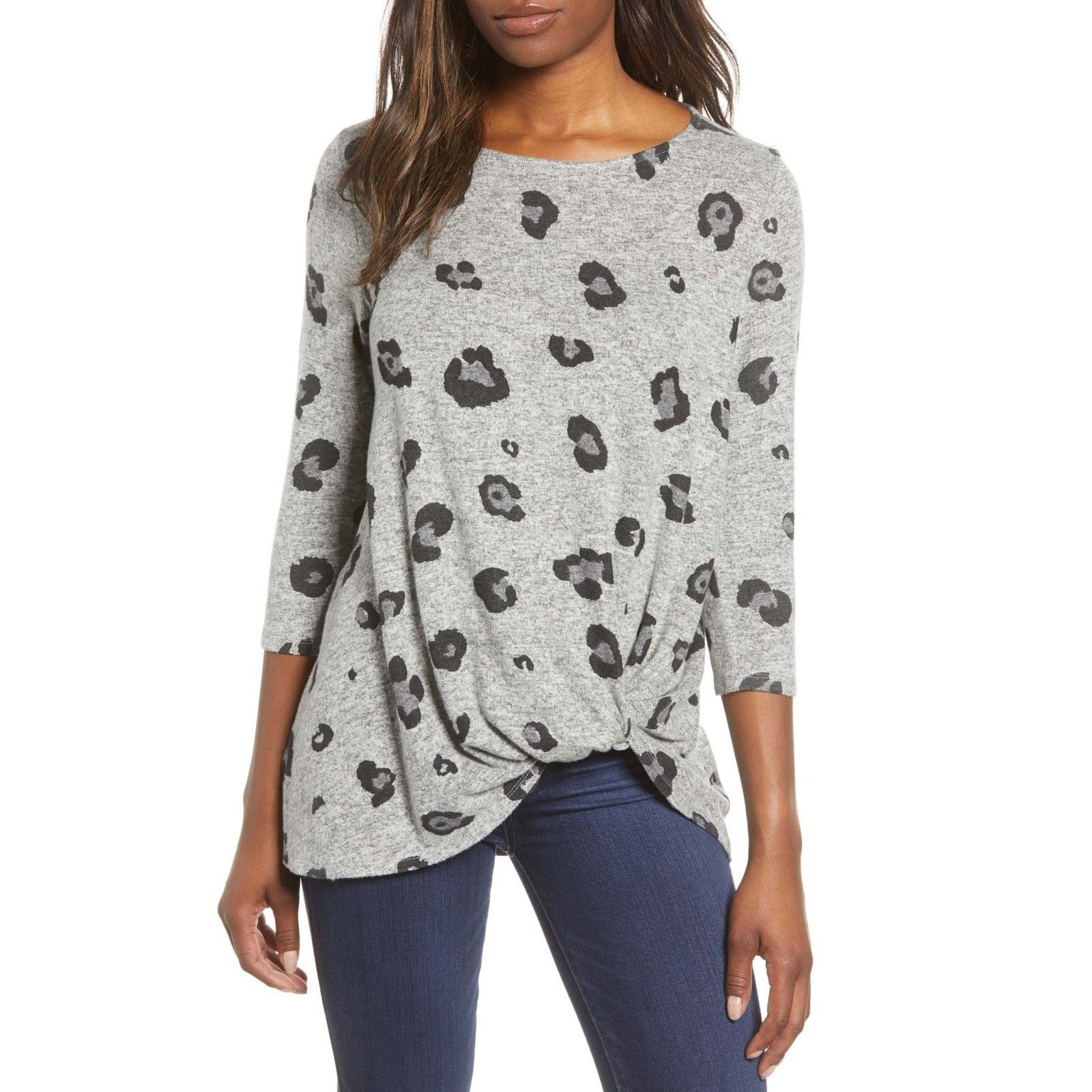 Other Gibson Cozy Twist Front Pullover Sweater in Gray Leopard Size M / US 6-8 / IT 42-44 - 1 Thumbnail