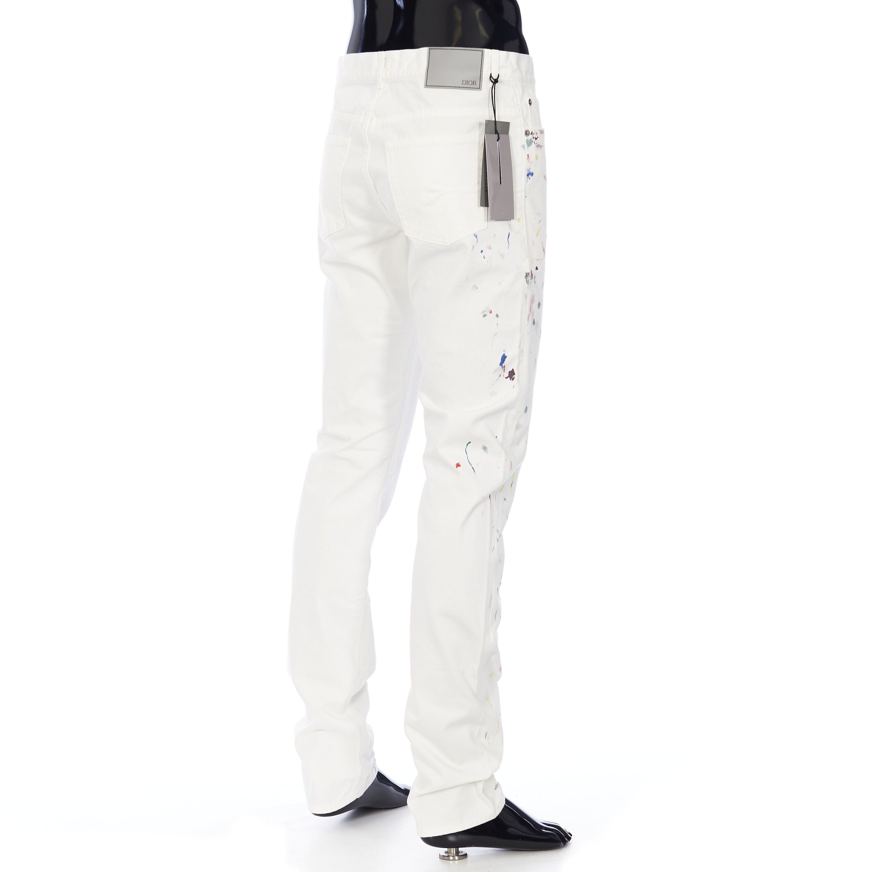 Dior Slimfit Jeans In White Cotton Denim with Paint Print Size US 32 / EU 48 - 6 Thumbnail