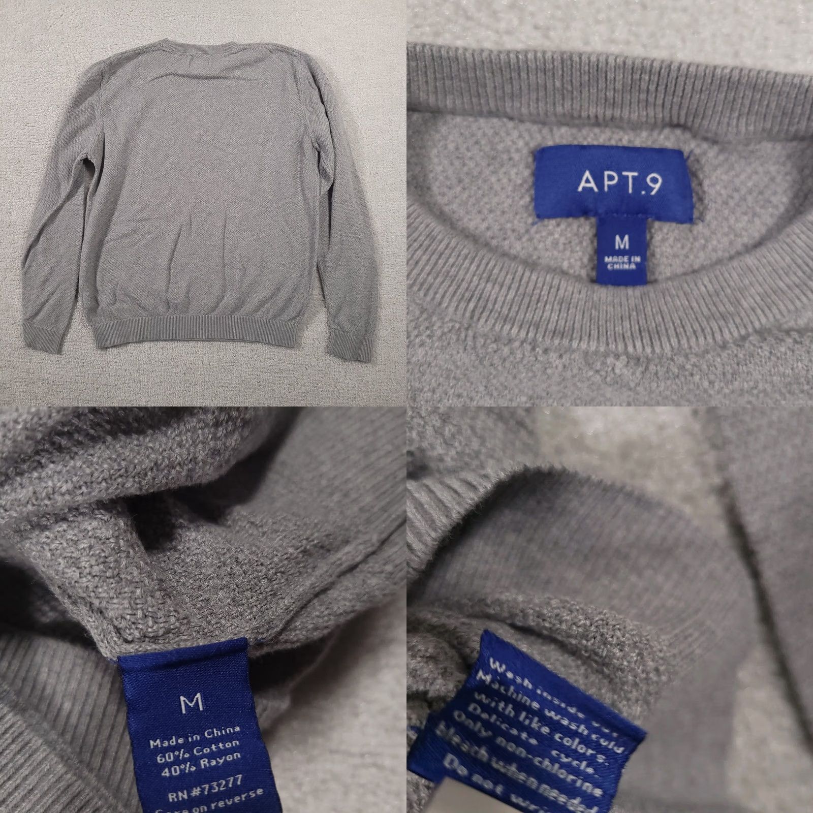 Apt. 9 APT 9 Sweater Women's Medium Grey Knit Long Sleeve Crew Neck Lightweight Casual Size M / US 6-8 / IT 42-44 - 8 Thumbnail