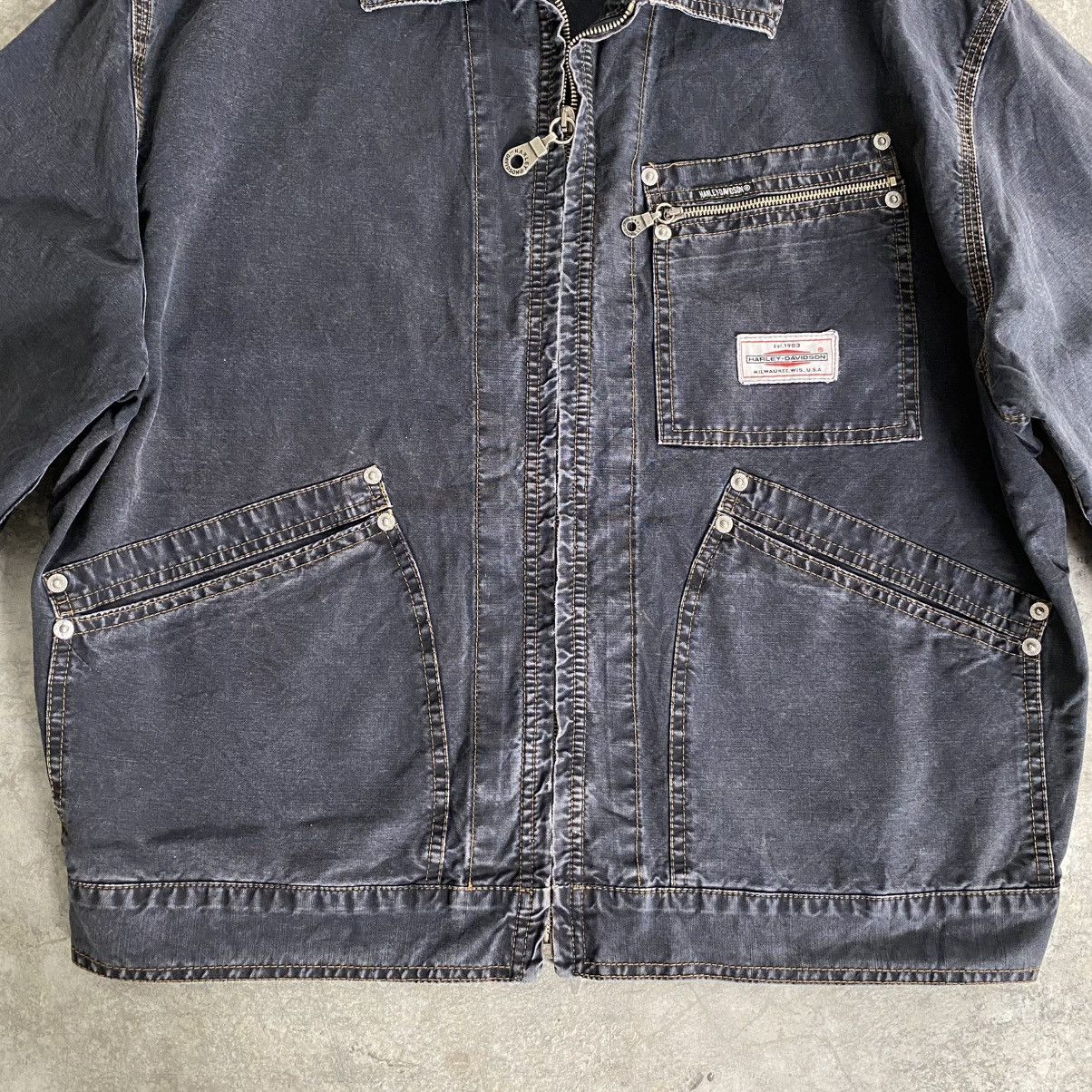 Harley Davidson Vintage 1990’s Harley Davidson Faded Black Boxy Work Jacket Size US M / EU 48-50 / 2 - 9 Thumbnail