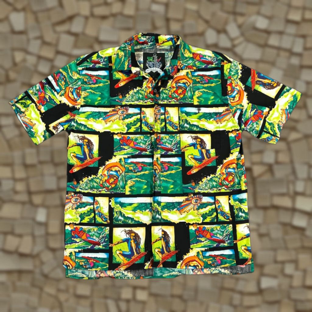 Nicole Miller VINTAGE Nicole Miller Hawaiian Shirt Womens EXTRA LARGE Green Black Surfing Water Sports Size XL / US 12-14 / IT 48-50 - 1 Thumbnail