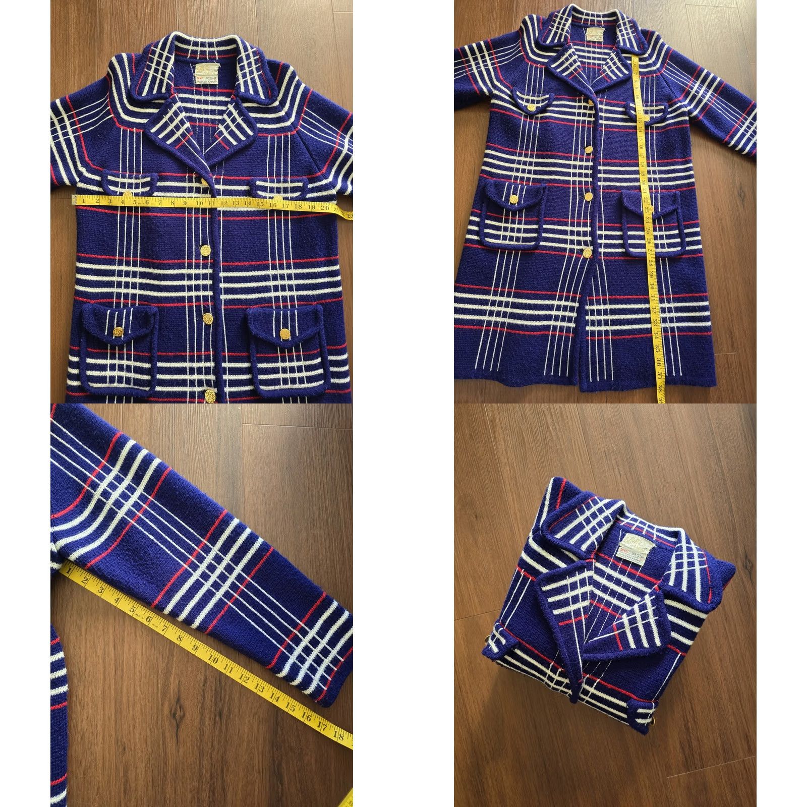 Vintage VINTAGE Lilly of California Coat Plaid Blue Pea Coat Womens M Button Collared Pocketed Plaid Blue 1960s Fall Winter Spring Party/Cocktail Casual Size M / US 6-8 / IT 42-44 - 8 Thumbnail