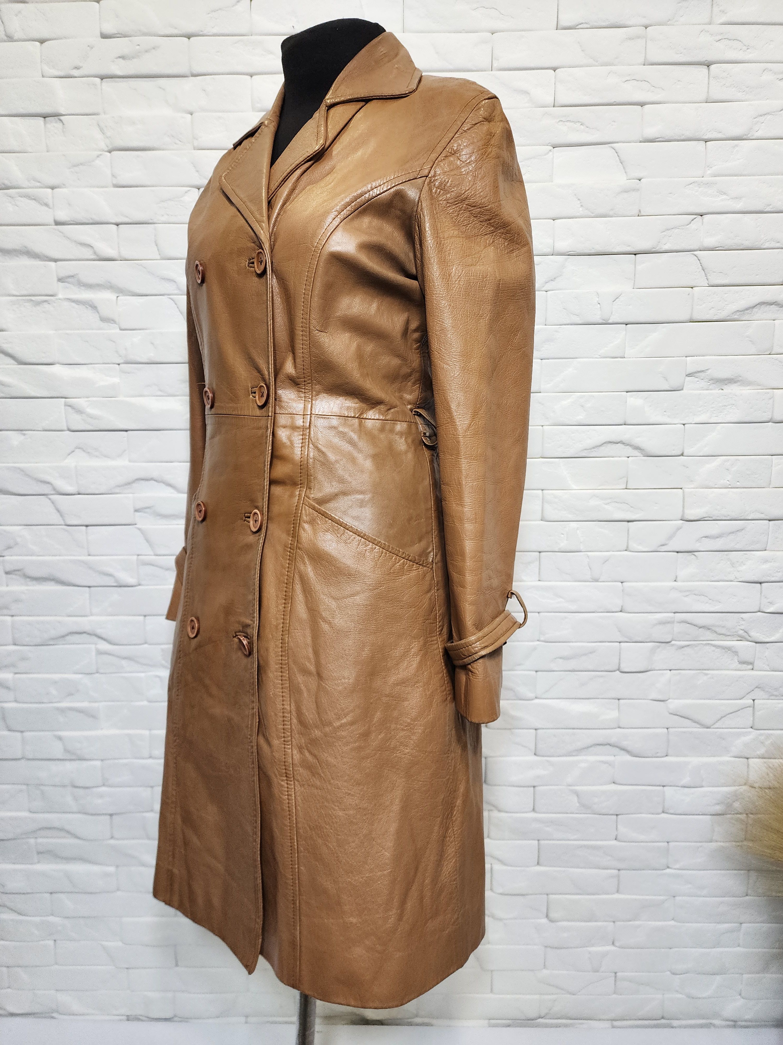 Genuine Leather Women's Brown Genuine Leather Raincoat - Buttoned Style Size M / US 6-8 / IT 42-44 - 2 Thumbnail
