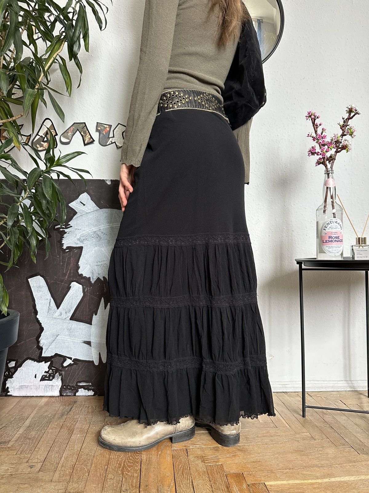 Japanese Brand Ruched Ruffle Lace Mesh Layered Whimsical Gothic Skirt Size 32" / US 10 / IT 46 - 5 Thumbnail