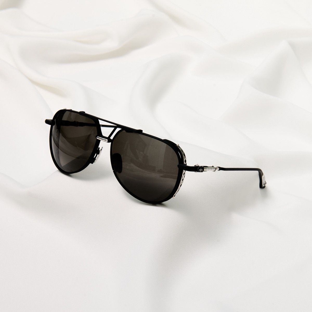 Chrome Hearts CHROME HEARTS BOXEDEN MATTE BLACK/ SHINY SILVER SUNGLASSES Size ONE SIZE - 1 Thumbnail