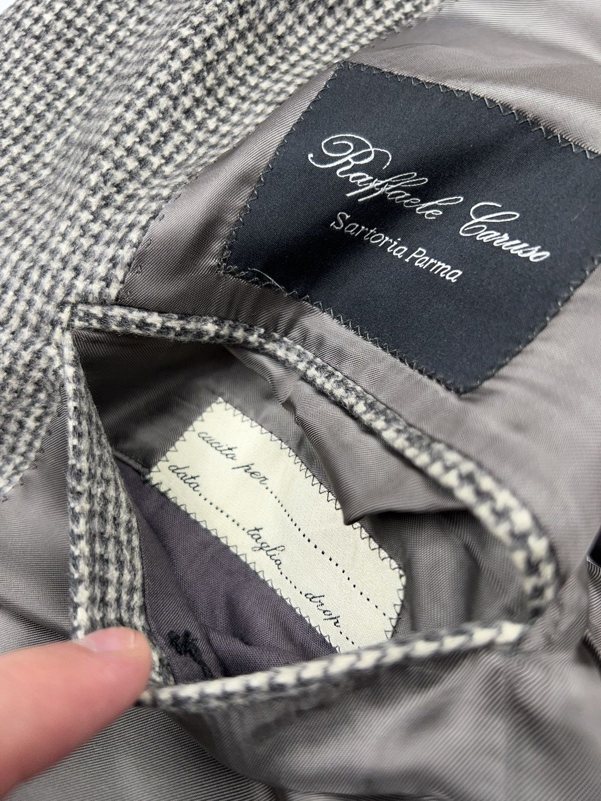 Caruso Raffaele Caruso Cashmere Blazer Jacket houndstooth Gray Size 44R - 13 Thumbnail