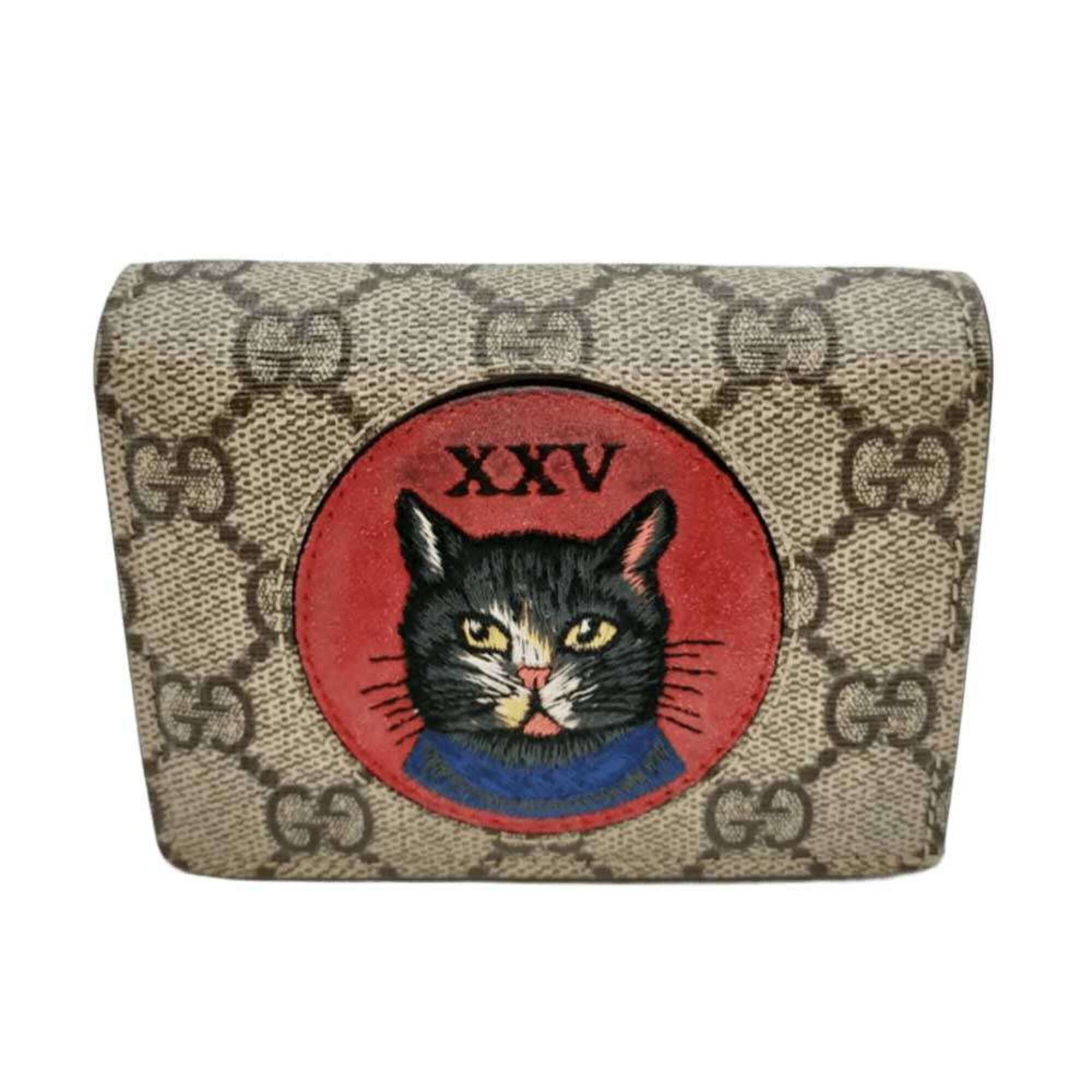 Gucci Gucci Mystic Cat Bi-fold Mini Wallet Compact GG Supreme Beige Red 499380 Women's GUCCI Size ONE SIZE - 1 Thumbnail