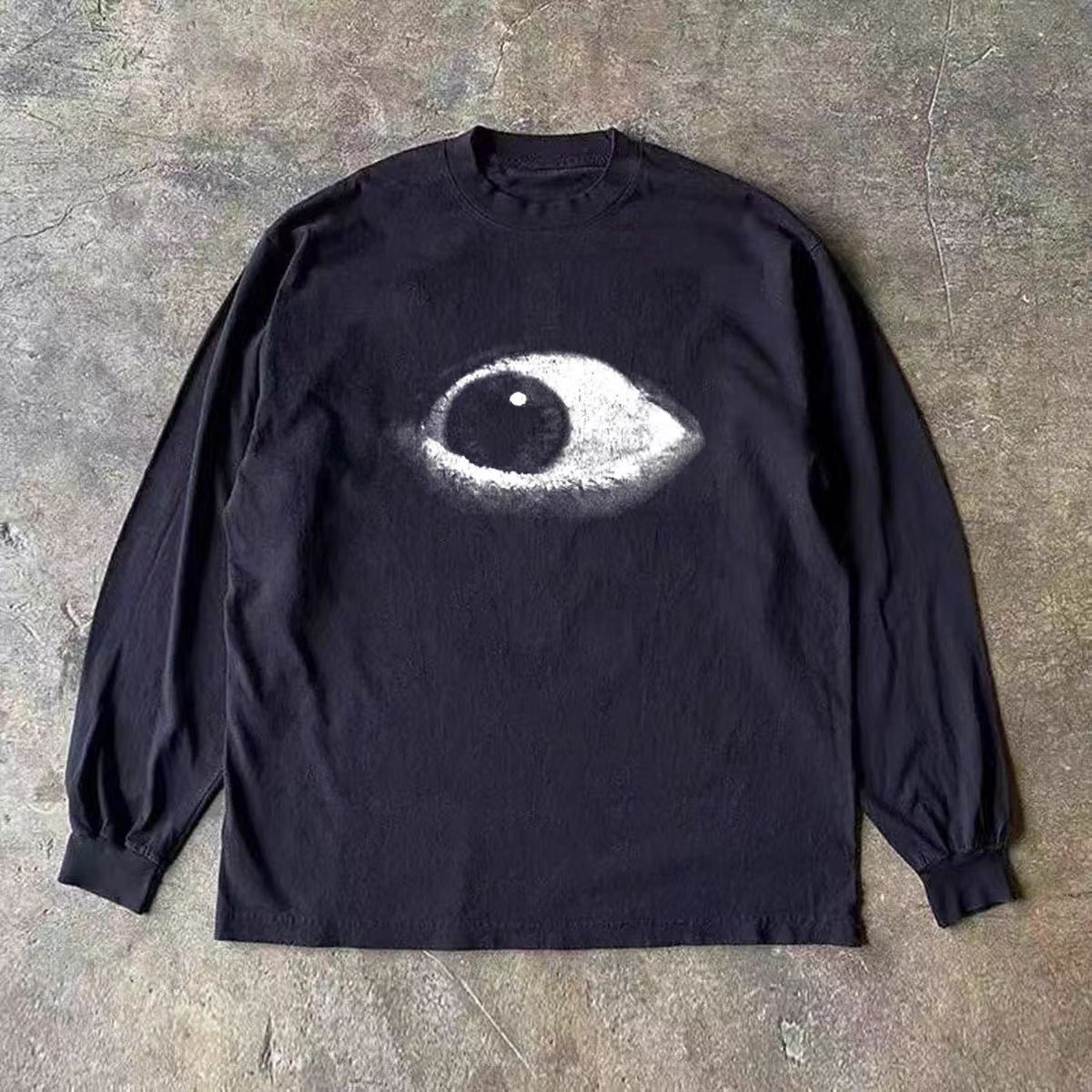 Vintage-Style Eye Print Long-Sleeve Cotton T-Shirt