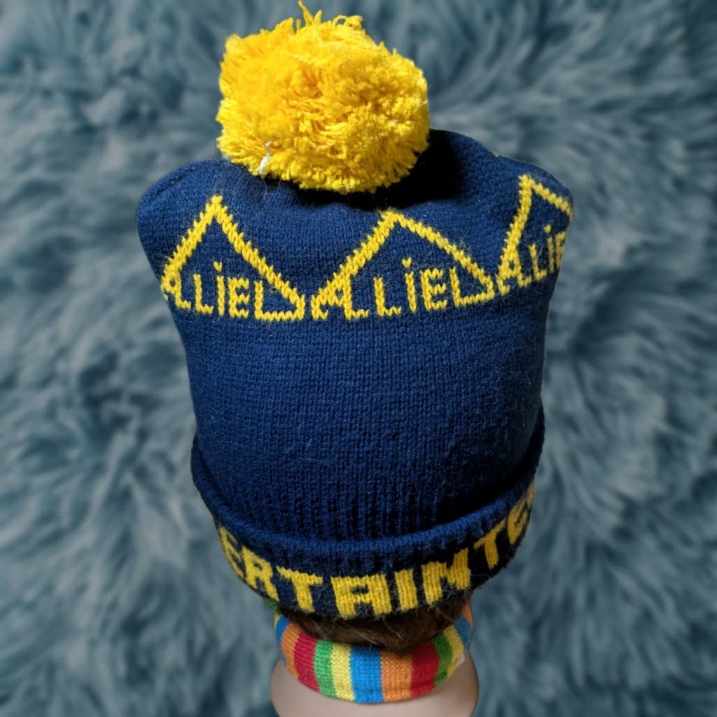 Vintage Allied Beanie Hat Damrau Knit Winter Pom Cap Blue Men's One Size Acrylic Knit Fall Winter Size ONE SIZE - 1 Thumbnail