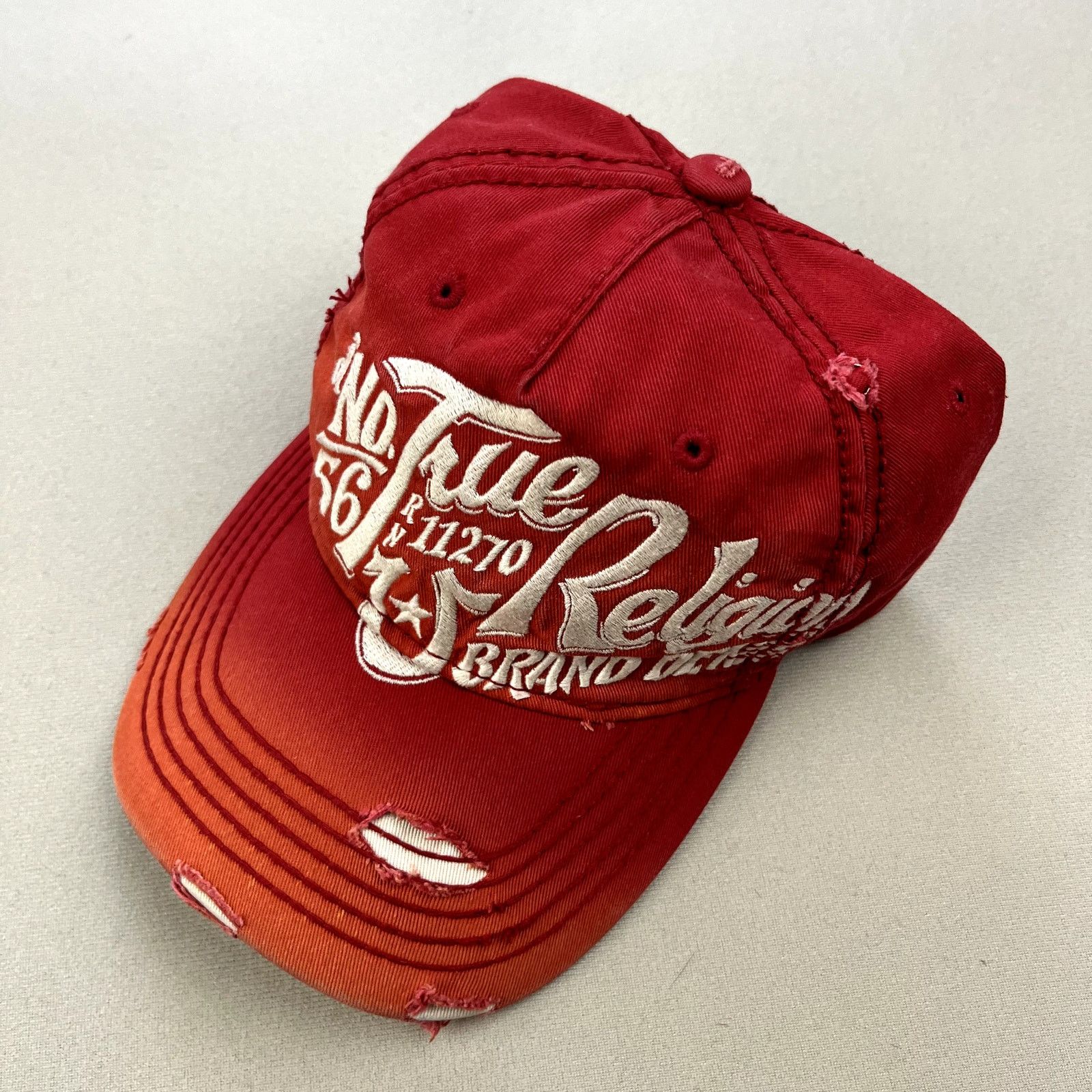True Religion Hat Cap Strapback Red Distressed 56 Jeans