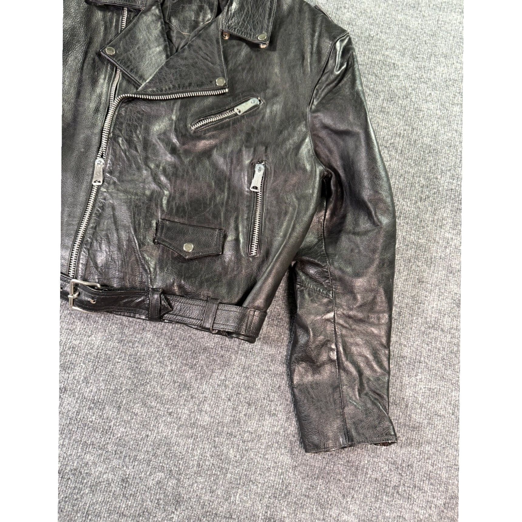 Vintage VINTAGE Harley Davidson Genuine Leather Jacket Mens Medium Black 1960 Zip Belted Jacket Size US M / EU 48-50 / 2 - 5 Thumbnail