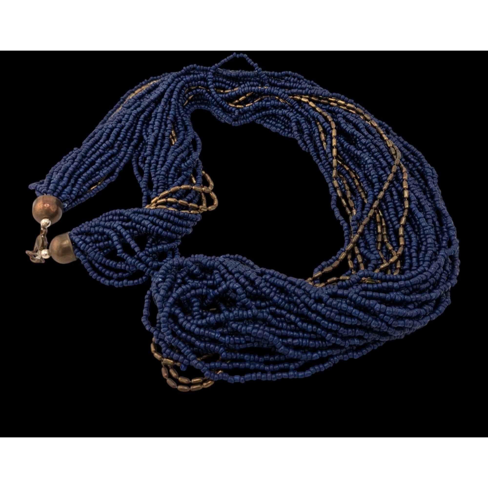 Other Vintage Multistrand Navy Glass And Bronze Beaded Necklace Size ONE SIZE - 3 Thumbnail