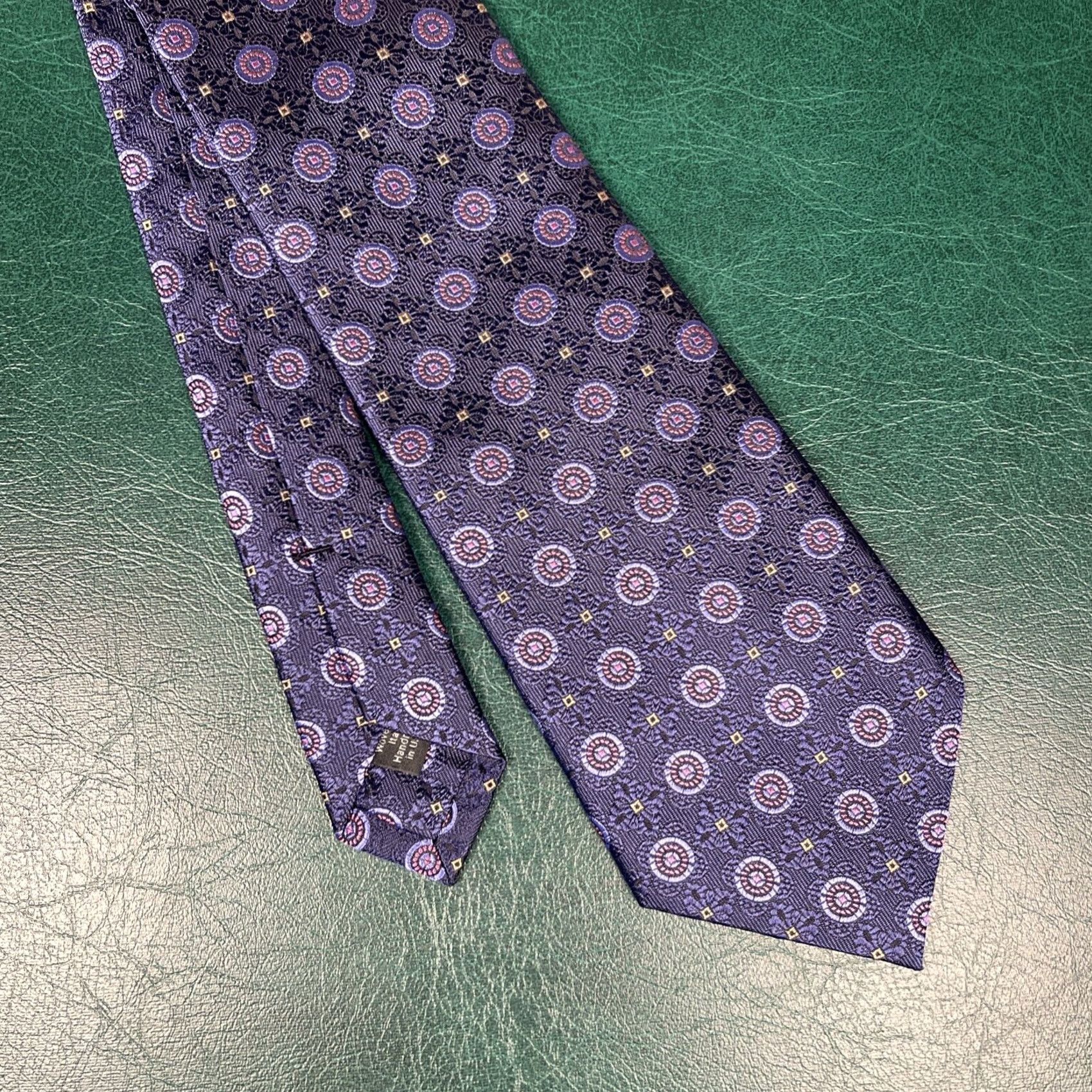 David Donahue David Donahue Silk Tie Blue Purple Coins Designer Made In USA Of Italian Silk Men Tie Blue Coins Designer Silk Italy USA Size ONE SIZE - 2 Thumbnail