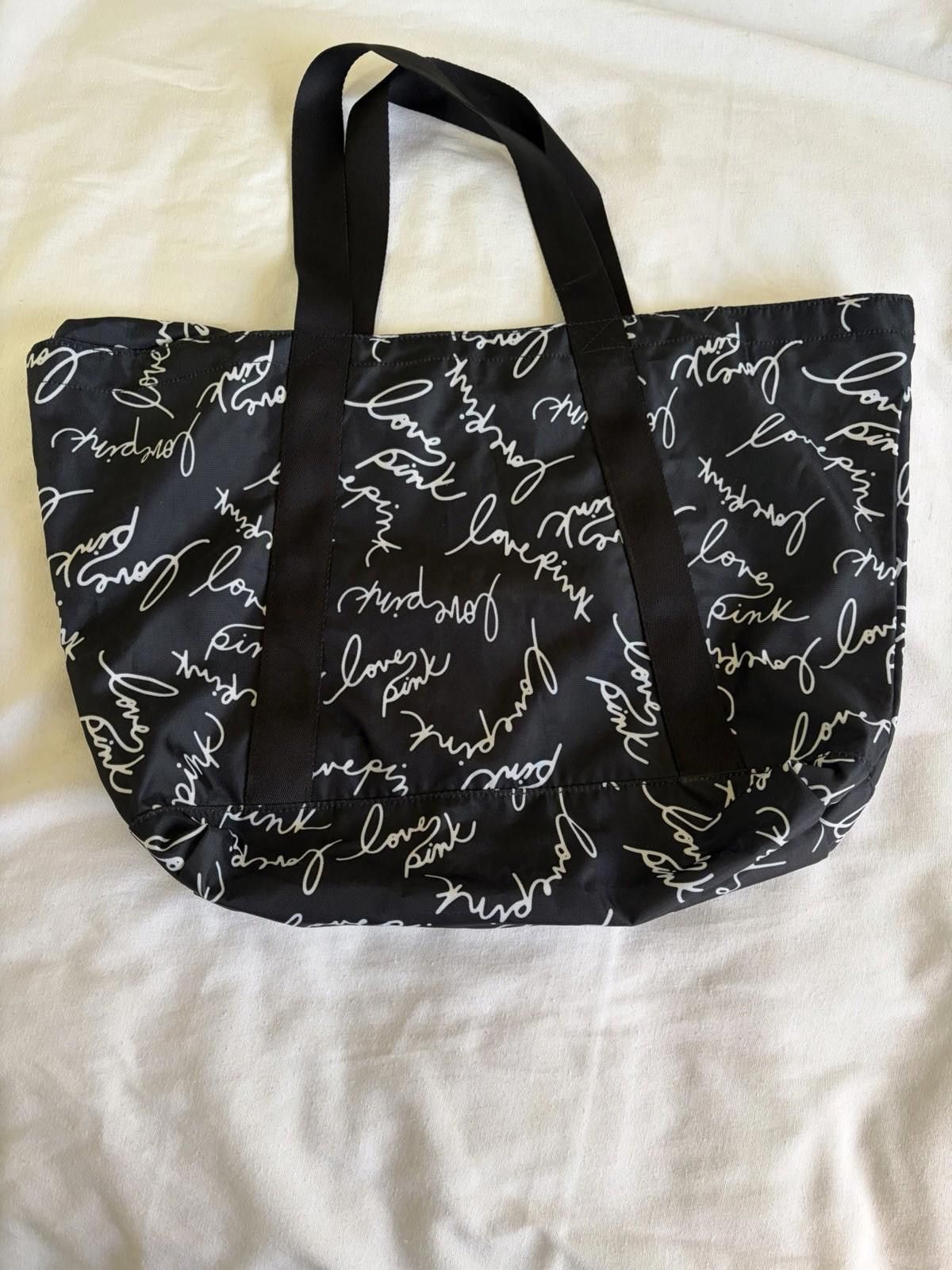 Other VS Pink Black Script Logo Tote Zip Top Weekender Beach Bag Size ONE SIZE - 1 Thumbnail