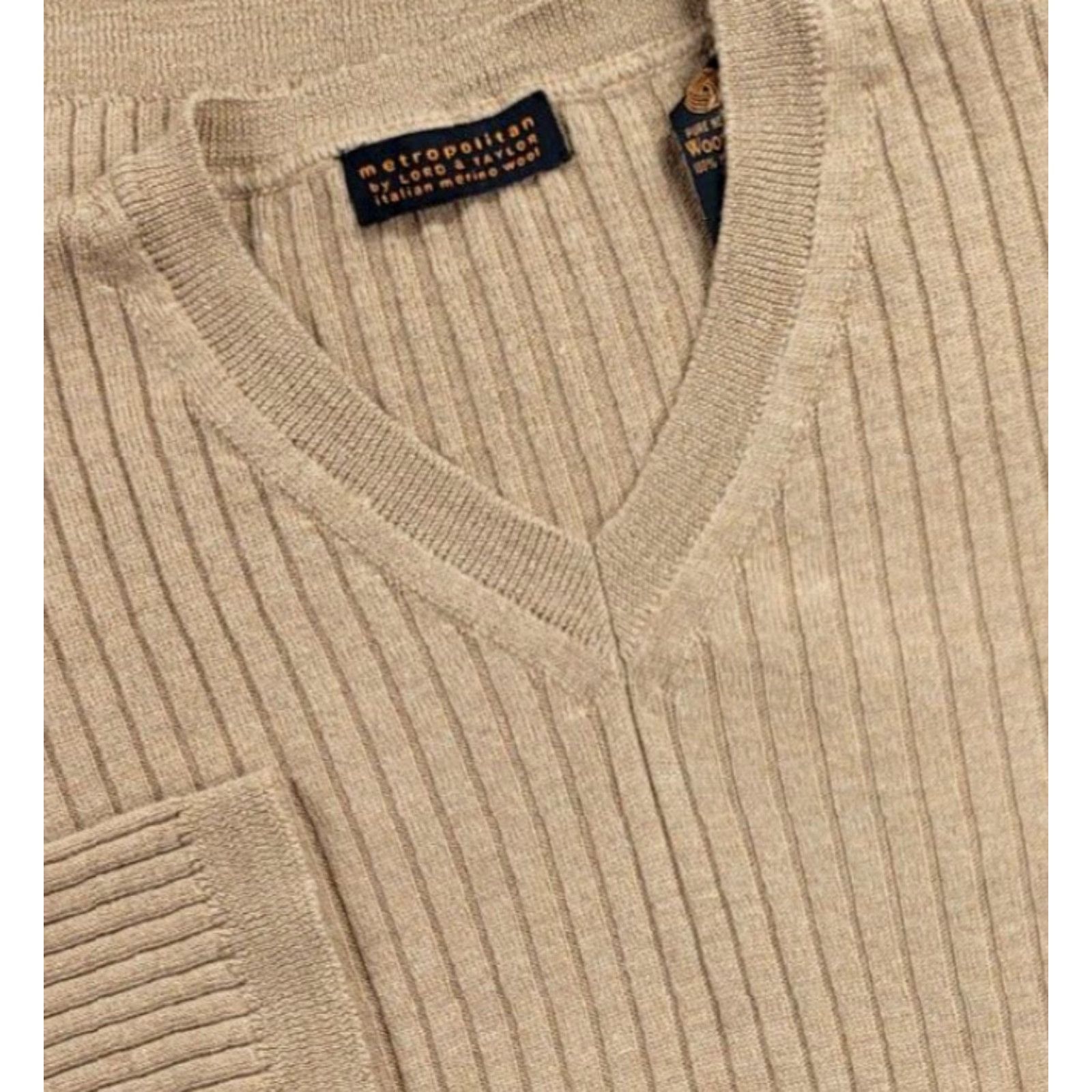 Vintage Metropolitan Sweater Men 2XL Beige Wool V-Neck Ribbed Knit Pullover Classic Italy Size US XXL / EU 58 / 5 - 2 Thumbnail