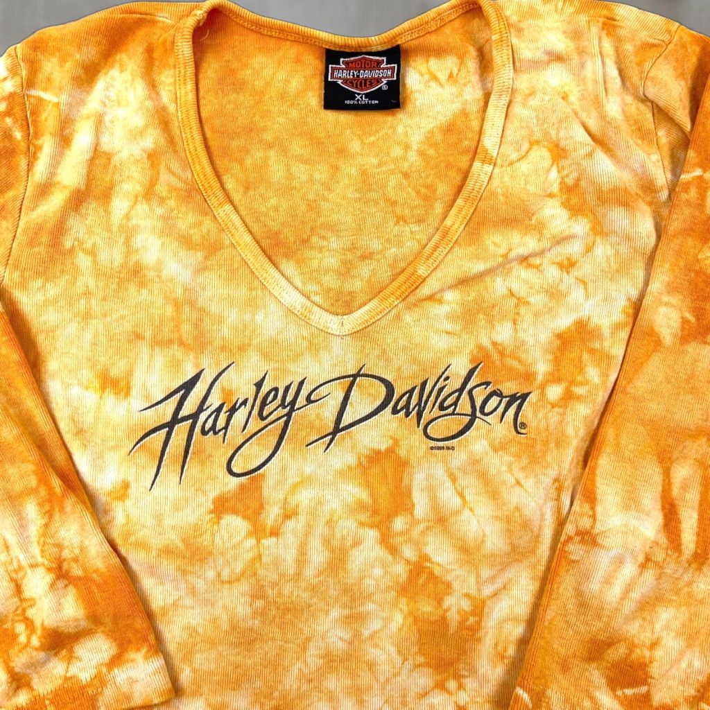 Harley Davidson VINTAGE Harley-Davidson Shirt Women XL Orange Tee 90s 1999 Tir Dye Spellout - Harley-Davidson Shirt Women XL Orange 90s 1999 Tir Dye Spellout Size XL / US 12-14 / IT 48-50 - 1 Thumbnail