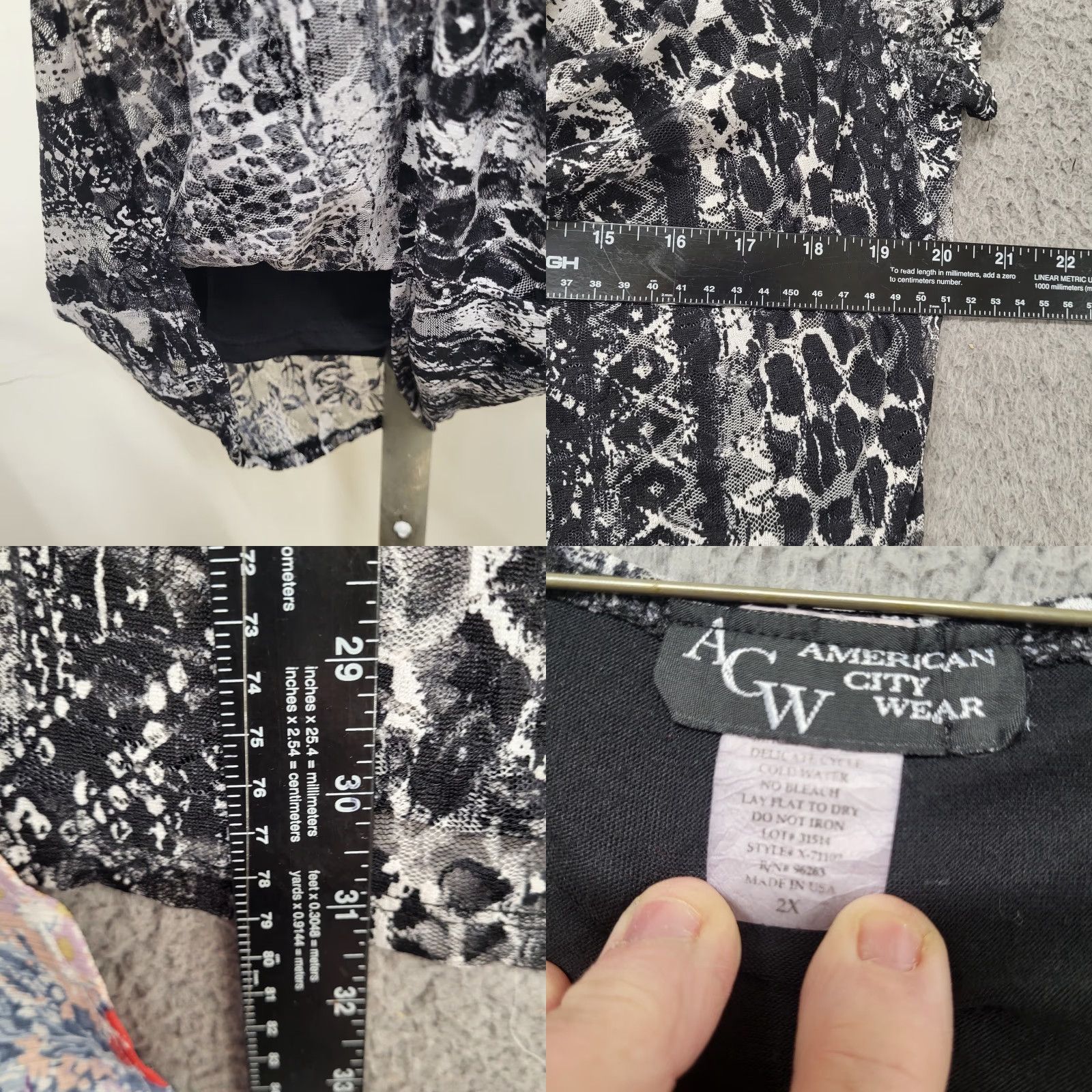 Vintage ACW American City Wear Blouse Women's 2X Black/White Draped Neck Animal Print Knit Short Sleeve Lined Plus Size 2XL Womens Size XXL / US 16-18 / IT 52-54 - 8 Thumbnail