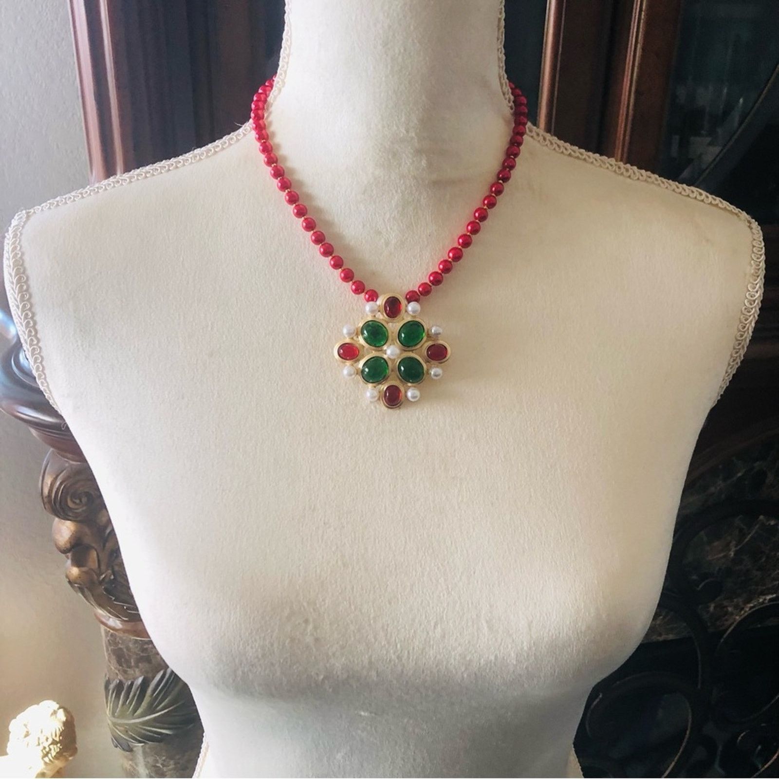 Handmade Handcrafted repurpose cabochon glass stone Pearl necklace Size ONE SIZE - 5 Thumbnail