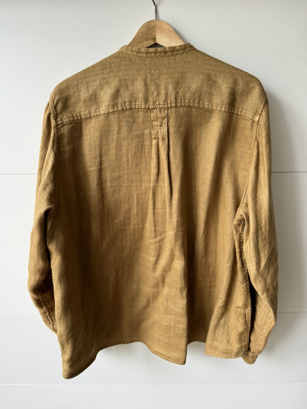 Kapital [2] Gauze Linen Herringbone Stand Penny Shirt in Gold (SS23) Size US M / EU 48-50 / 2 - 4 Thumbnail