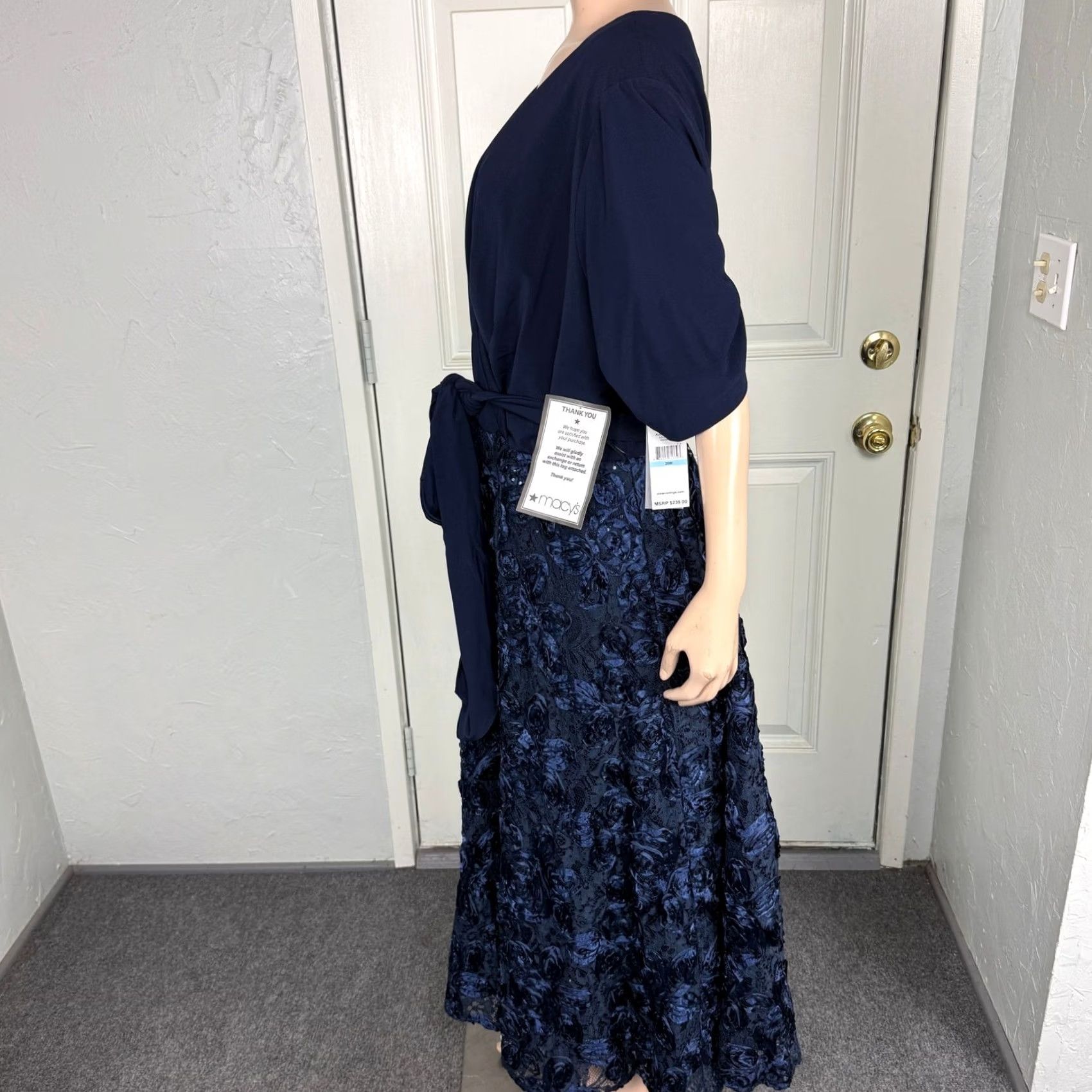 Alex Evenings Alex Evenings Dress Women's Plus 20W Knit Midi Navy Blue Sequin V-Neck 3/4 Sleeve Pullover Fit & Flare Casual Formal Size 3XL / US 20-22 - 5 Thumbnail