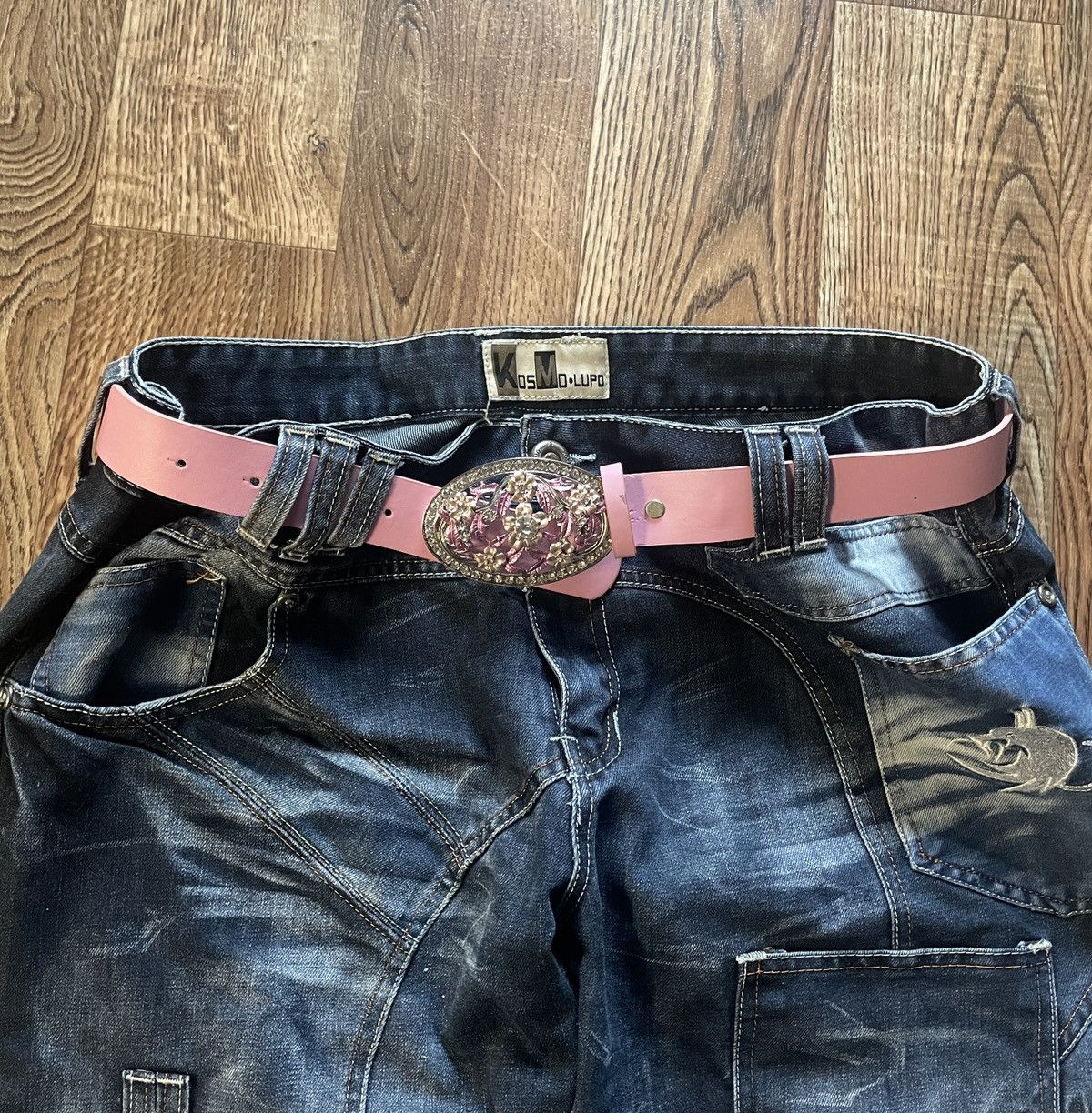 Japanese Brand Y2K 2000s Silver Cross Hip Hop Skater Black Roller Belt Size ONE SIZE - 1 Thumbnail