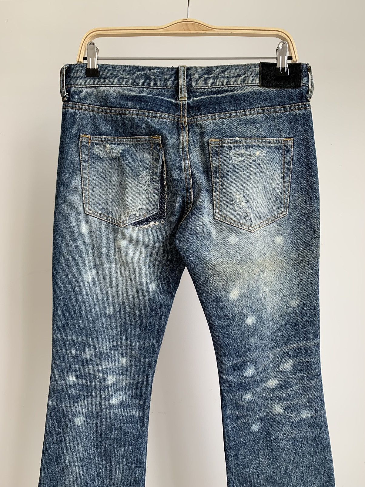 Japanese Brand Jackrose Crash Denim Flared Boot Cut Jeans Size US 31 - 9 Thumbnail