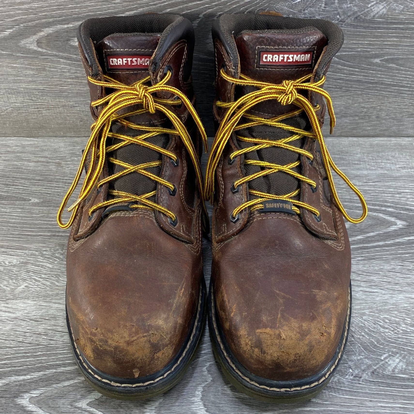 Vintage Craftsman Mens 11 W Work Boots Krypt Safety Toe Waterproof Brown Leather Lace Up Boots Mens 11 Brown Leather Waterproof Safety Toe Krypt Work Boots Size US 11 / EU 44 - 3 Thumbnail