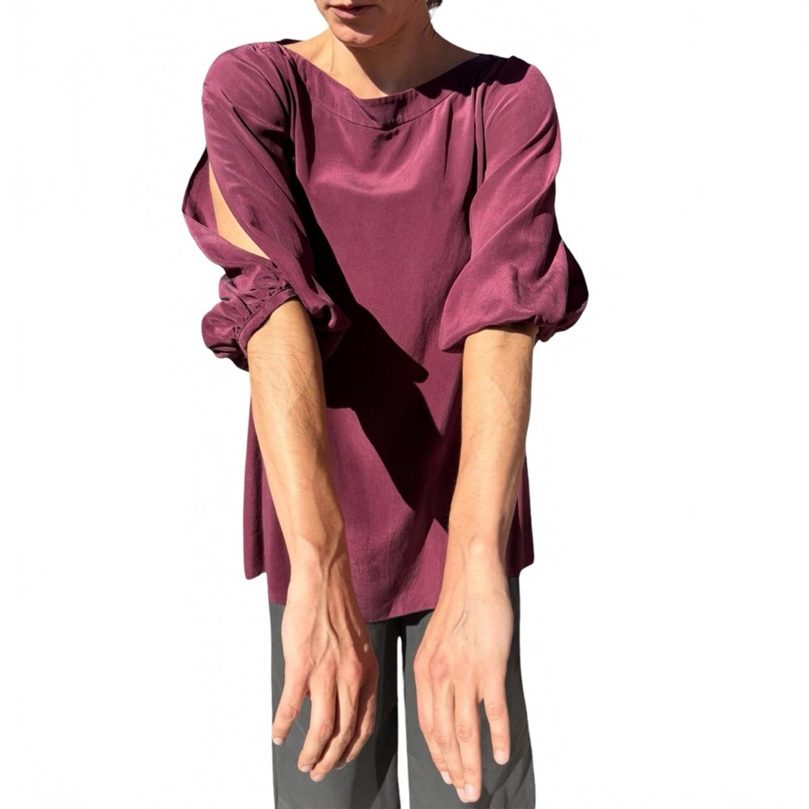 Designer Geren Ford M Silk Burgundy Blouse w/ Cutout Sleeves Size M / US 6-8 / IT 42-44 - 5 Thumbnail