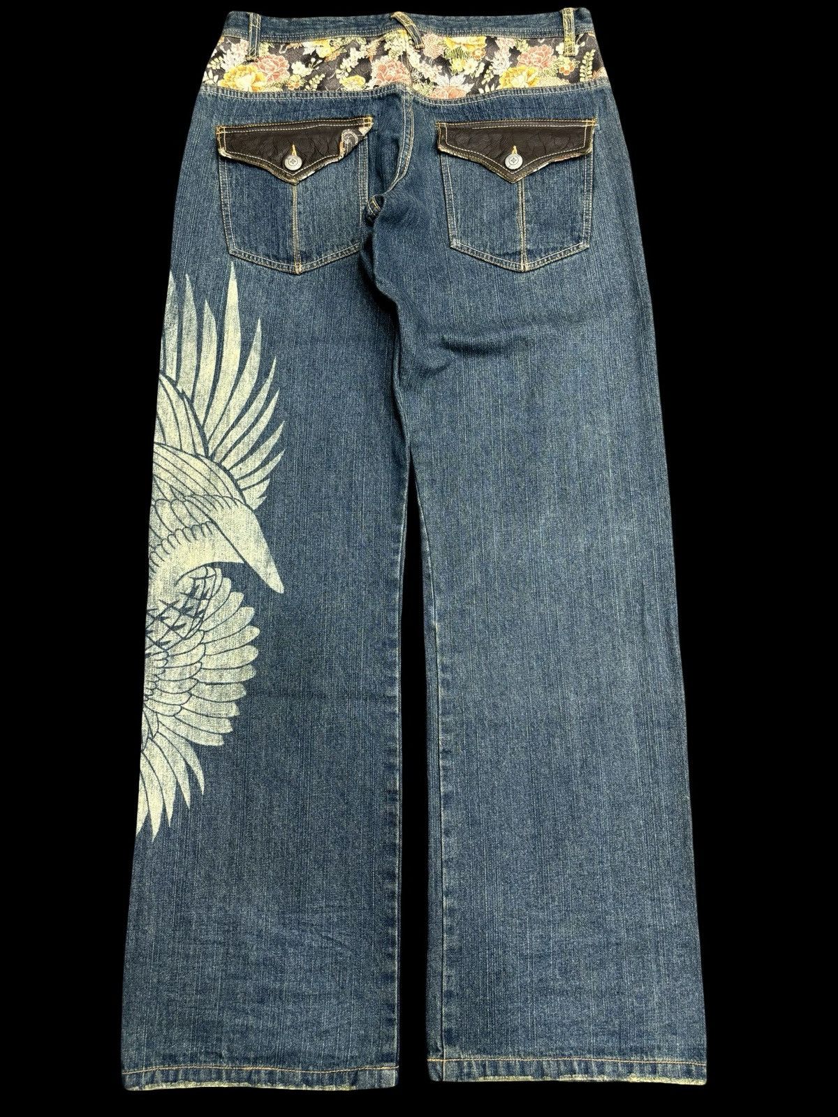 Japanese Brand 💥ART💥Gumu In Floral Embroided Flying Swan Print Denim F557 Size US 34 / EU 50 - 3 Thumbnail