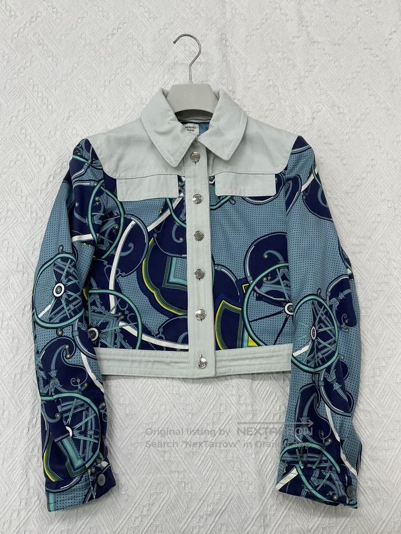 Hermes Hermes Blue Carriage Polka Dot Printed Patchwork Denim Jac Size XS / US 0-2 / IT 36-38 - 1 Thumbnail