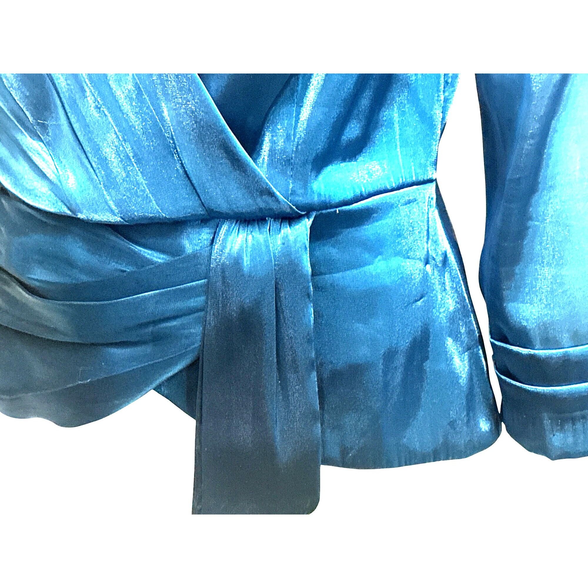 Other Jackie Jon New York Size 6 Teal Satin Wrap Tie Waist Top Bac Size M / US 6-8 / IT 42-44 - 9 Thumbnail