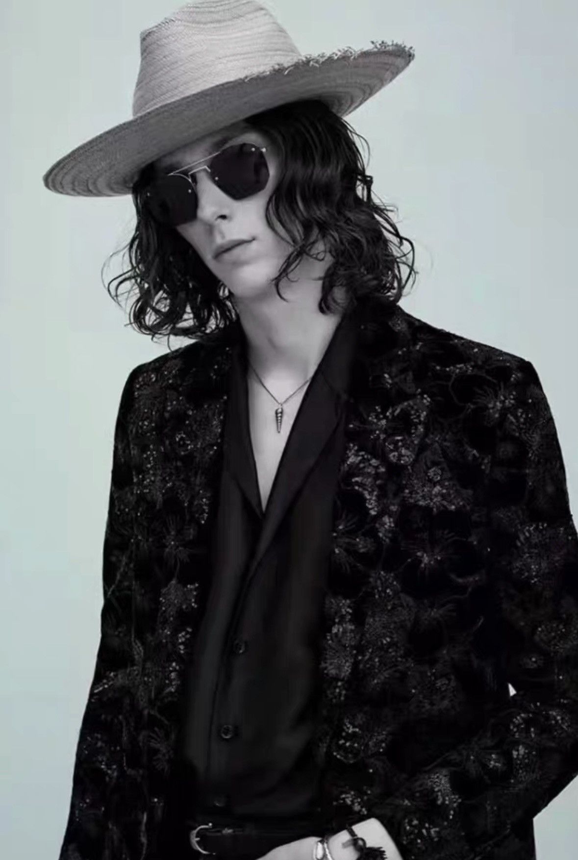 Saint Laurent Paris Saint Laurent SLP 21SS Black Velvet Hibiscus Flower Blazer Size 46S - 7 Thumbnail