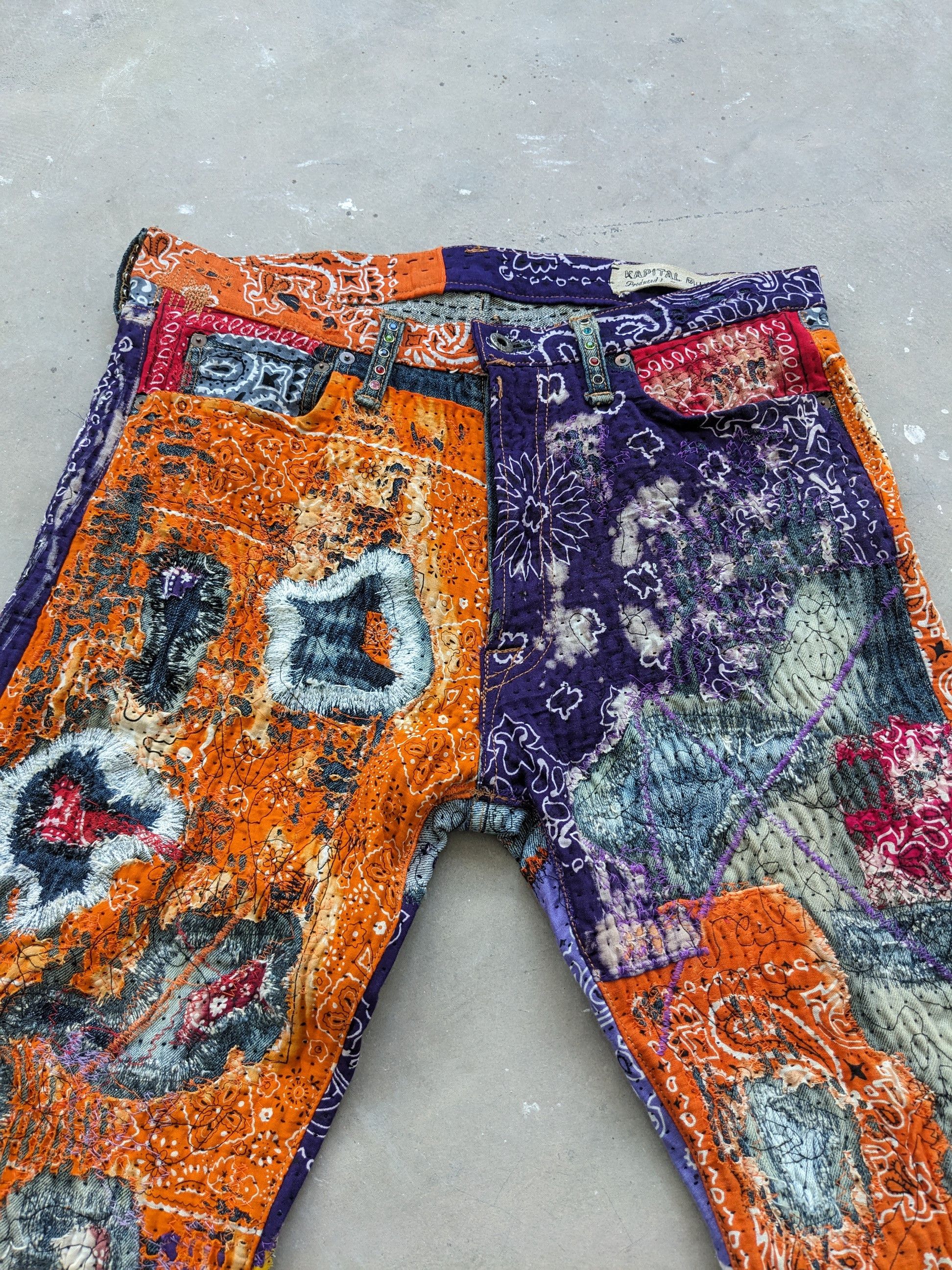 Art Comes First × Japanese Brand × Kapital 1/1 World Kapital Reconstruction Denim Bandana Over Design Size US 35 - 5 Thumbnail