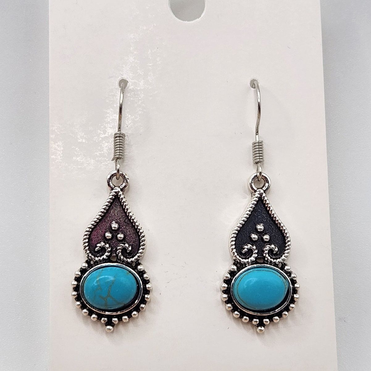 Other Southwestern Turquoise Oval Teardrop Dangle Earrings Size ONE SIZE - 3 Thumbnail
