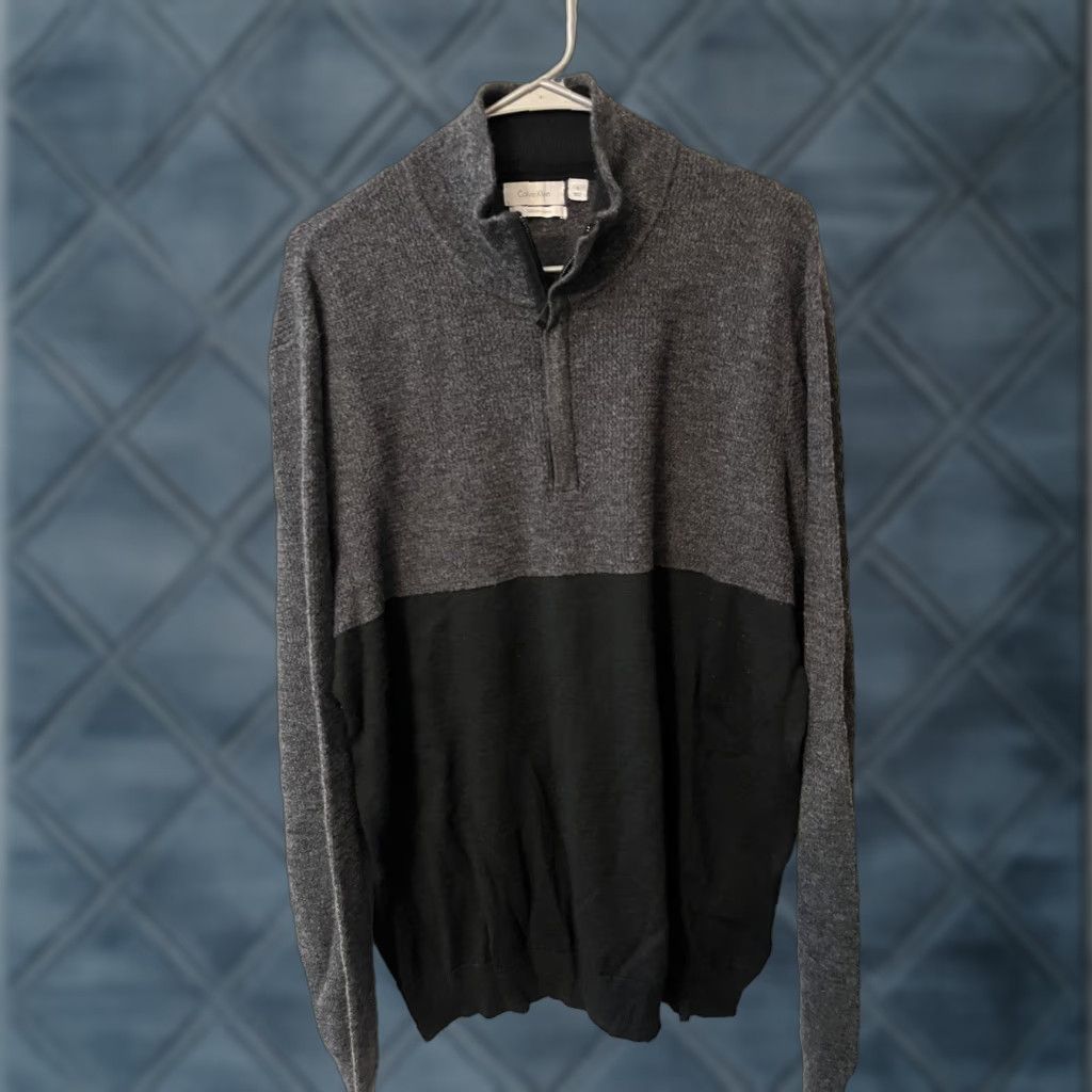 Calvin Klein Calvin Klein Men's Sweater XL Mock Neck 1/4 Zip Wool Black Gray Italian Yarn Pullover Size US XL / EU 56 / 4 - 1 Thumbnail
