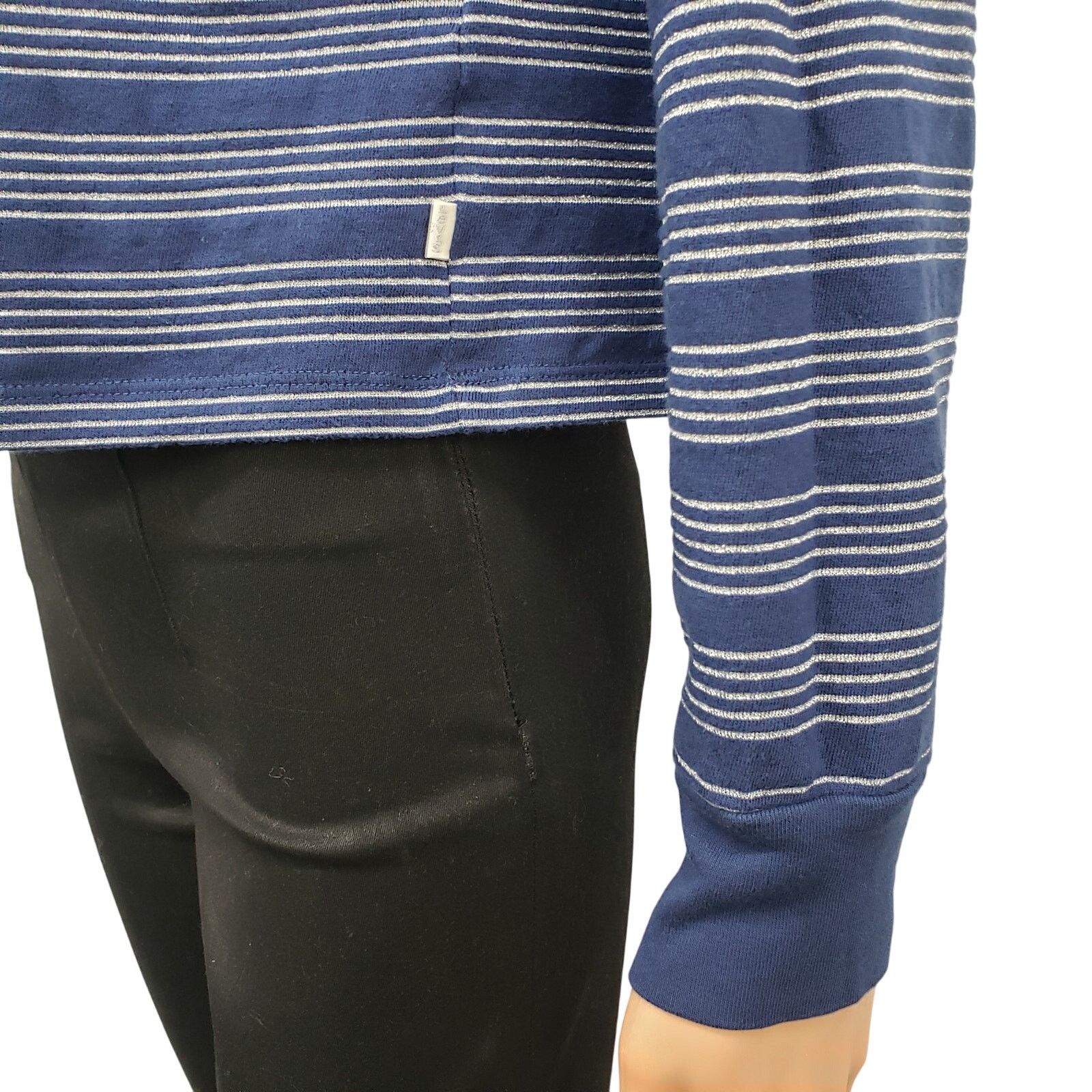 Levi's LEVIS Striped Navy Blue Silver Glitter Tie Back Crop Top Tee Size XS / US 0-2 / IT 36-38 - 11 Thumbnail