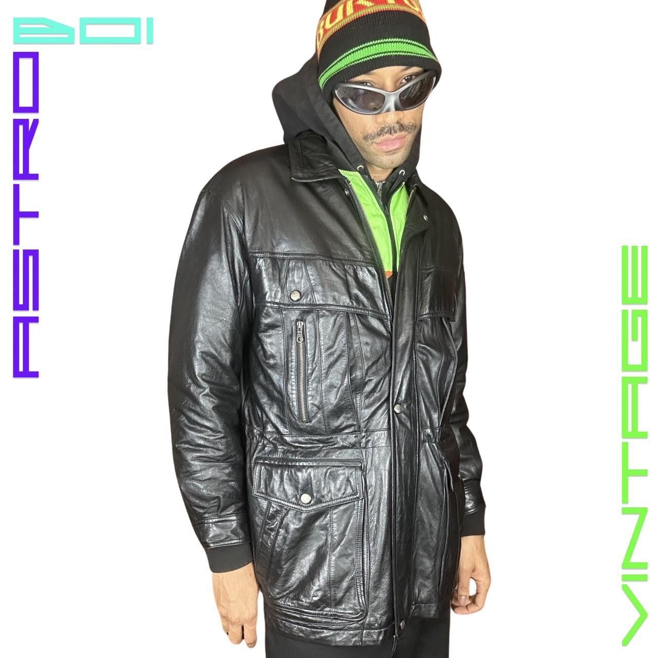 image of Vintage Global Identity Black Aviation Black Leather Jacket, Men's (Size Medium)