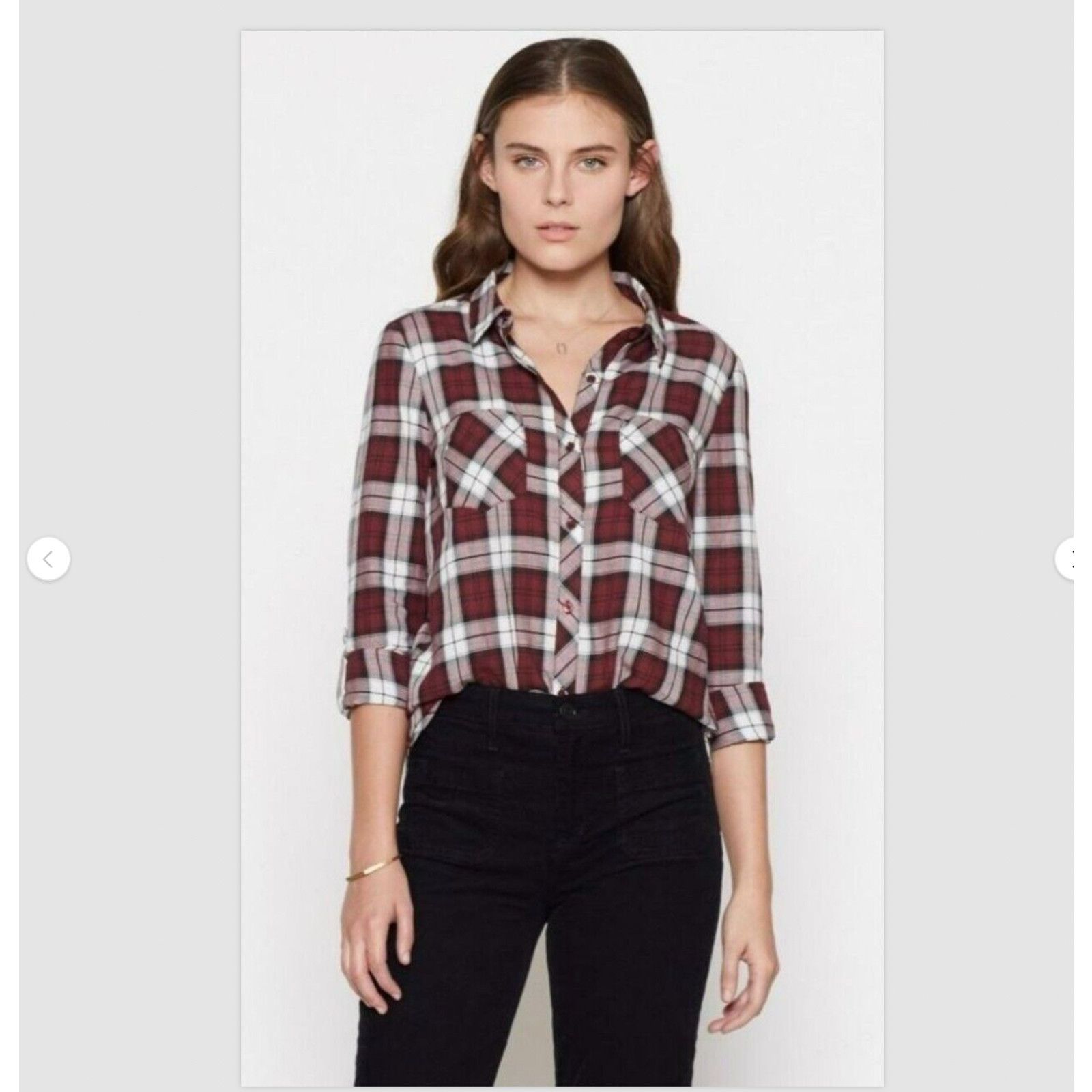 Joie Soft Joie Eggplant Plaid Pocket Roll Tab Shirt Button SM Size S / US 4 / IT 40 - 4 Thumbnail