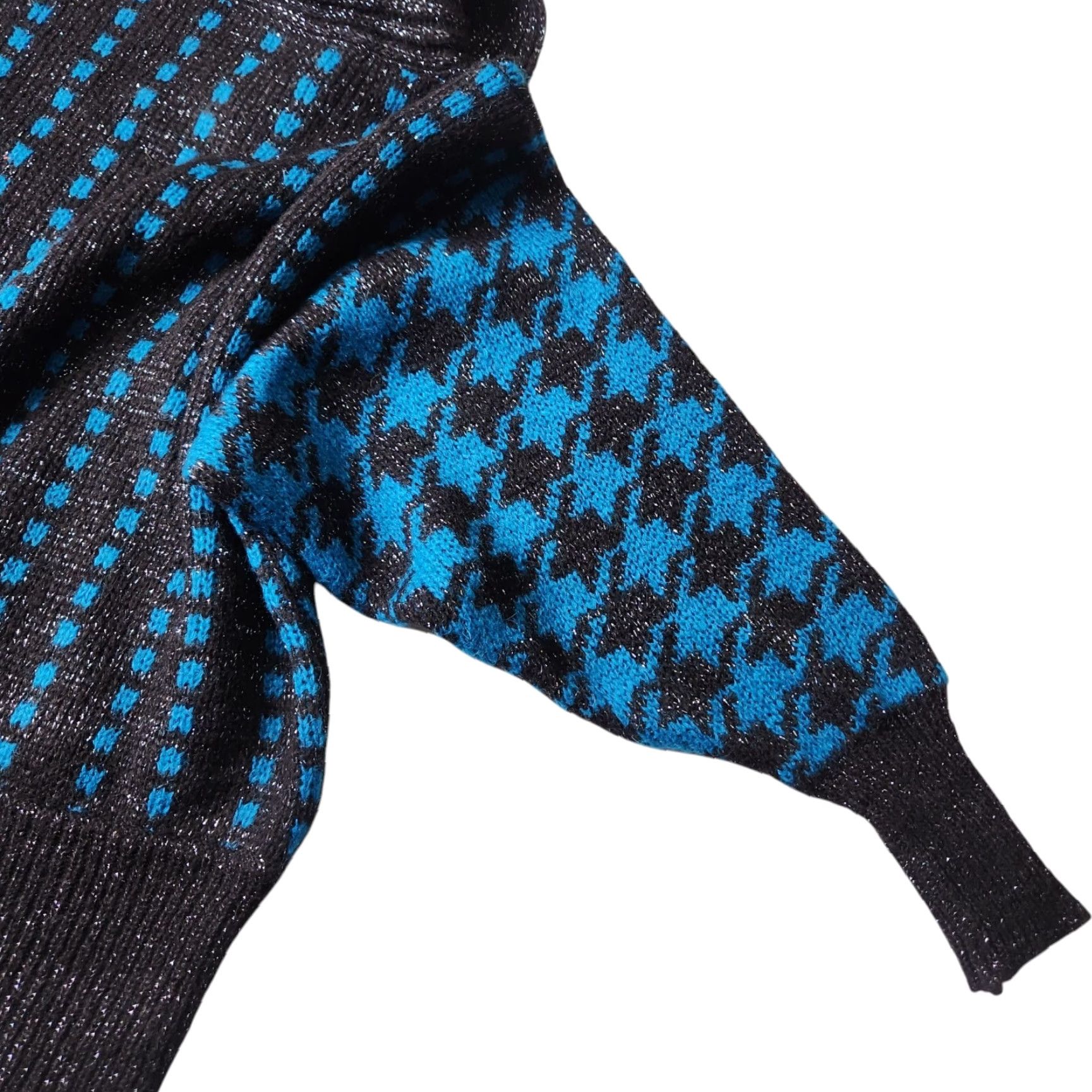 Jaeger VINTAGE Jaeger London Ski Sweater Womens Teal Houndstooth Mohair Blend 90s Cowl Neck Pullover Size L / US 10 / IT 46 - 5 Thumbnail