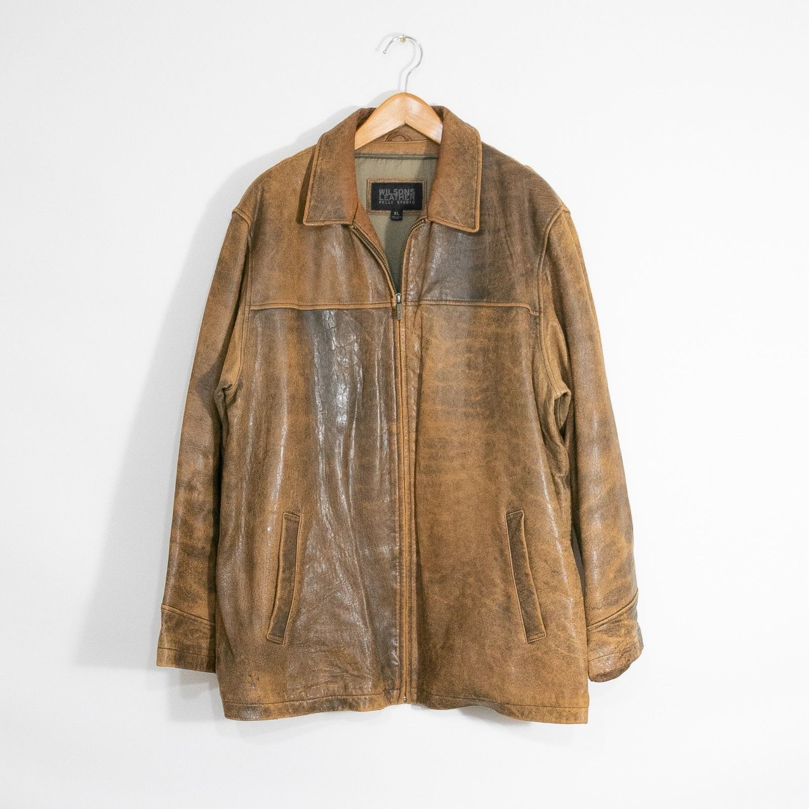 Wilsons Leather Vintage Wilsons Leather Brown Leather Jacket Mens XL Patina Size US XL / EU 56 / 4 - 1 Thumbnail