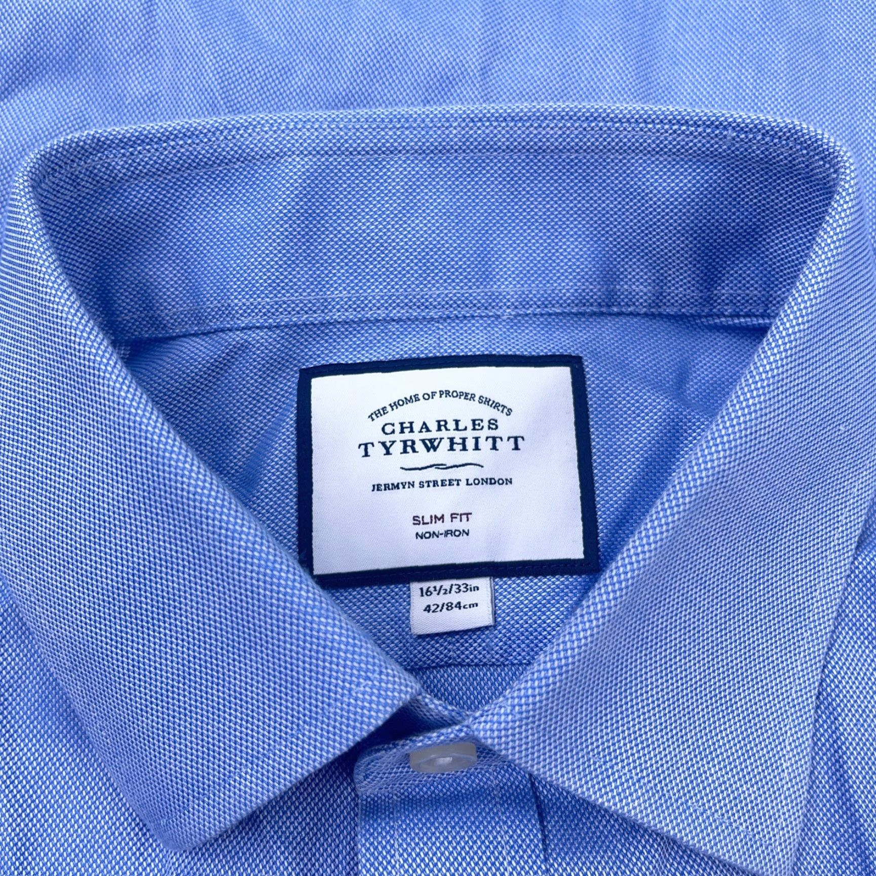 Charles Tyrwhitt Charles Tyrwhitt Shirt Men 16.5 33 Blue Button Up Slim Fit Oxford Cloth Dress L Size 42R - 3 Thumbnail